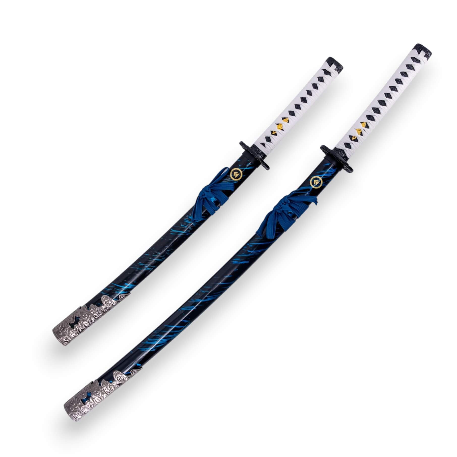 Set katana e wakizashi di Ghost of Tsushima con lama nera e impugnatura bianca e nera