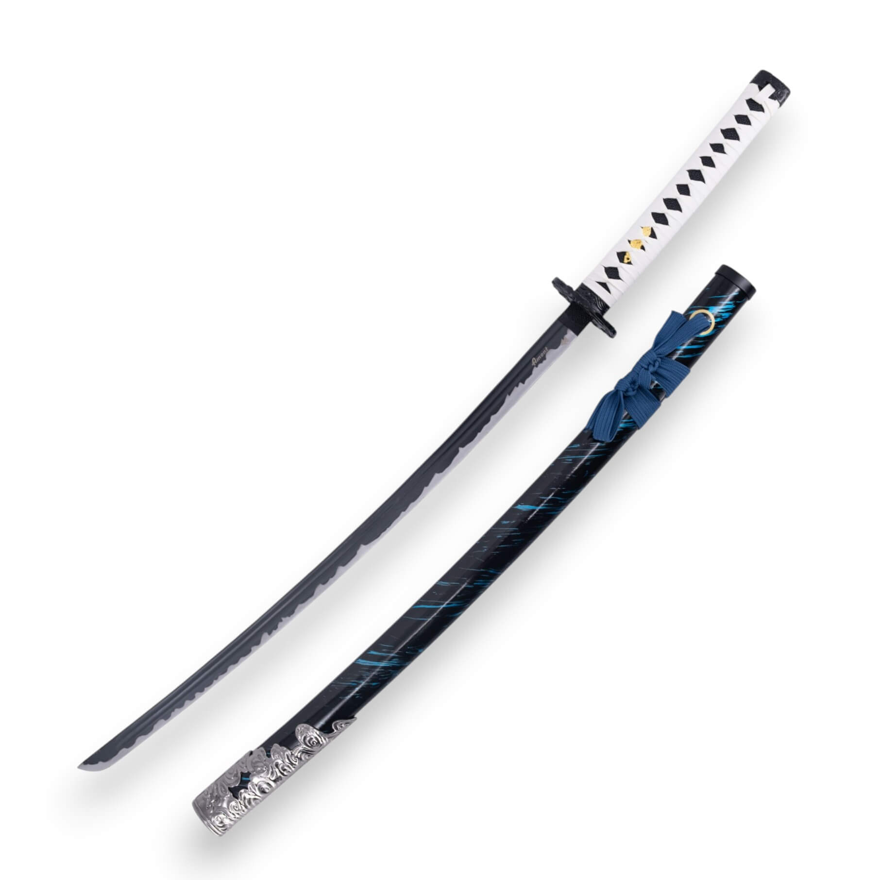 Set katana e wakizashi di Ghost of Tsushima con lama nera e impugnatura bianca e nera