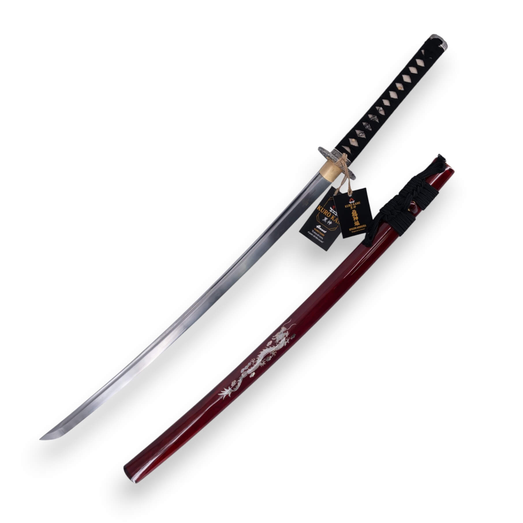 Katana KURO KAMI modelo Ryujin Homura hoja de acero damasco 800 c...
