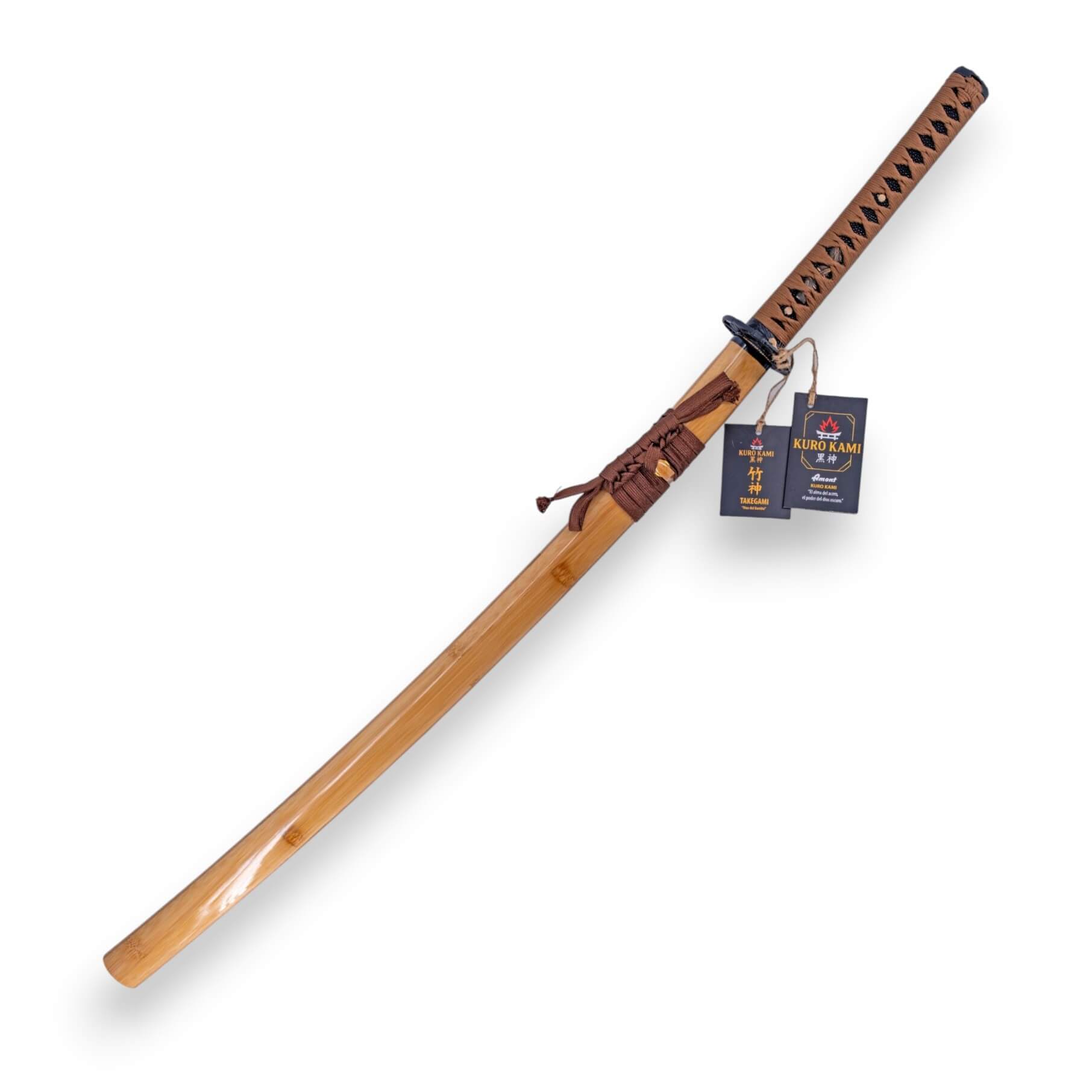 Katana KURO KAMI Takegami hoja de acero carbono 1065 y vaina de madera de bambú