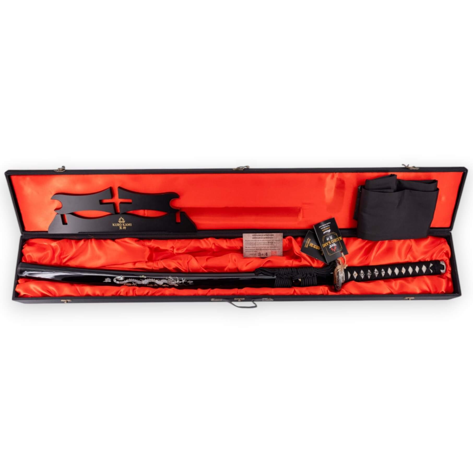 Katana KURO KAMI modelo Ryujin Yami hoja de acero damasco 800 capas y vaina negra