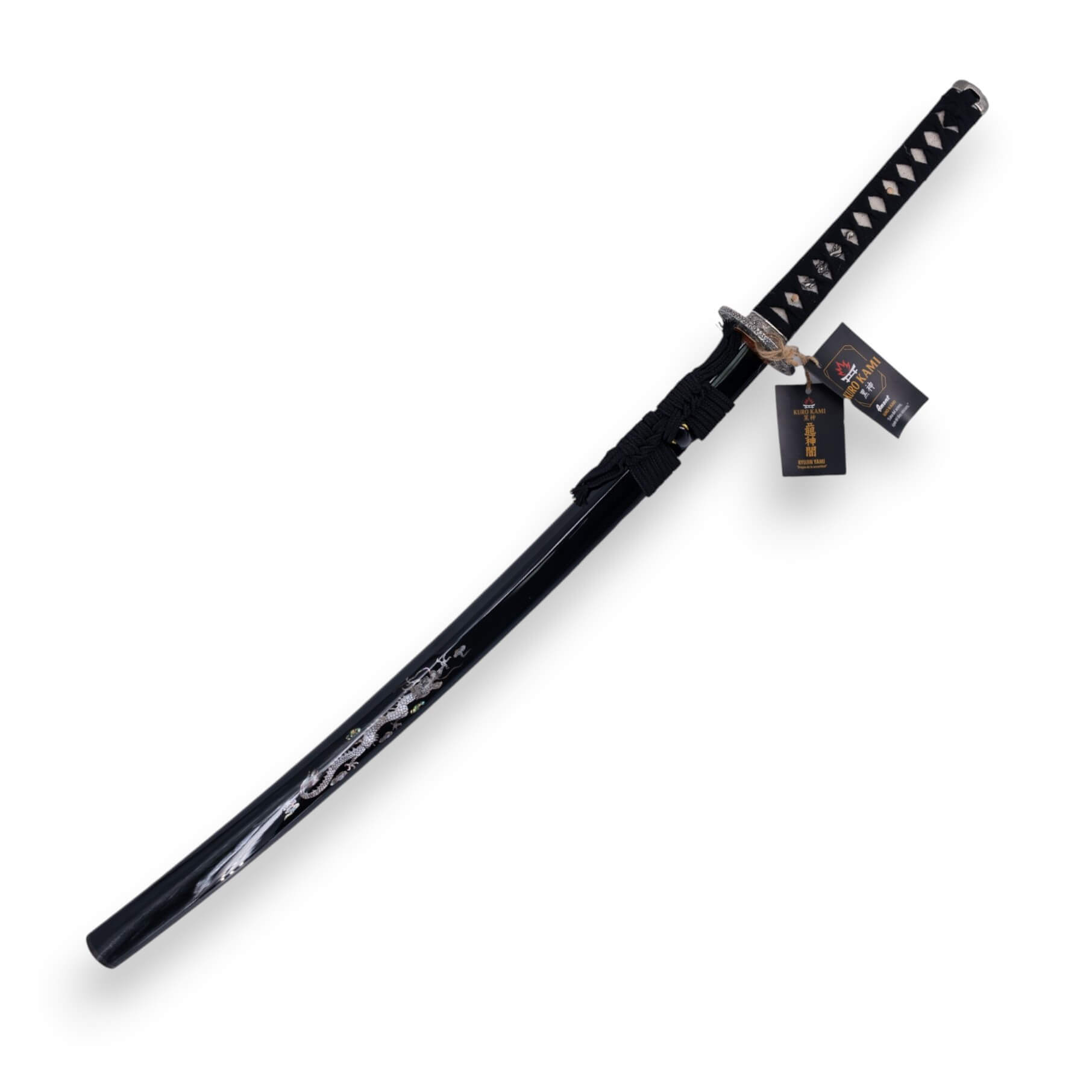 Katana KURO KAMI modelo Ryujin Yami hoja de acero damasco 800 capas y vaina negra