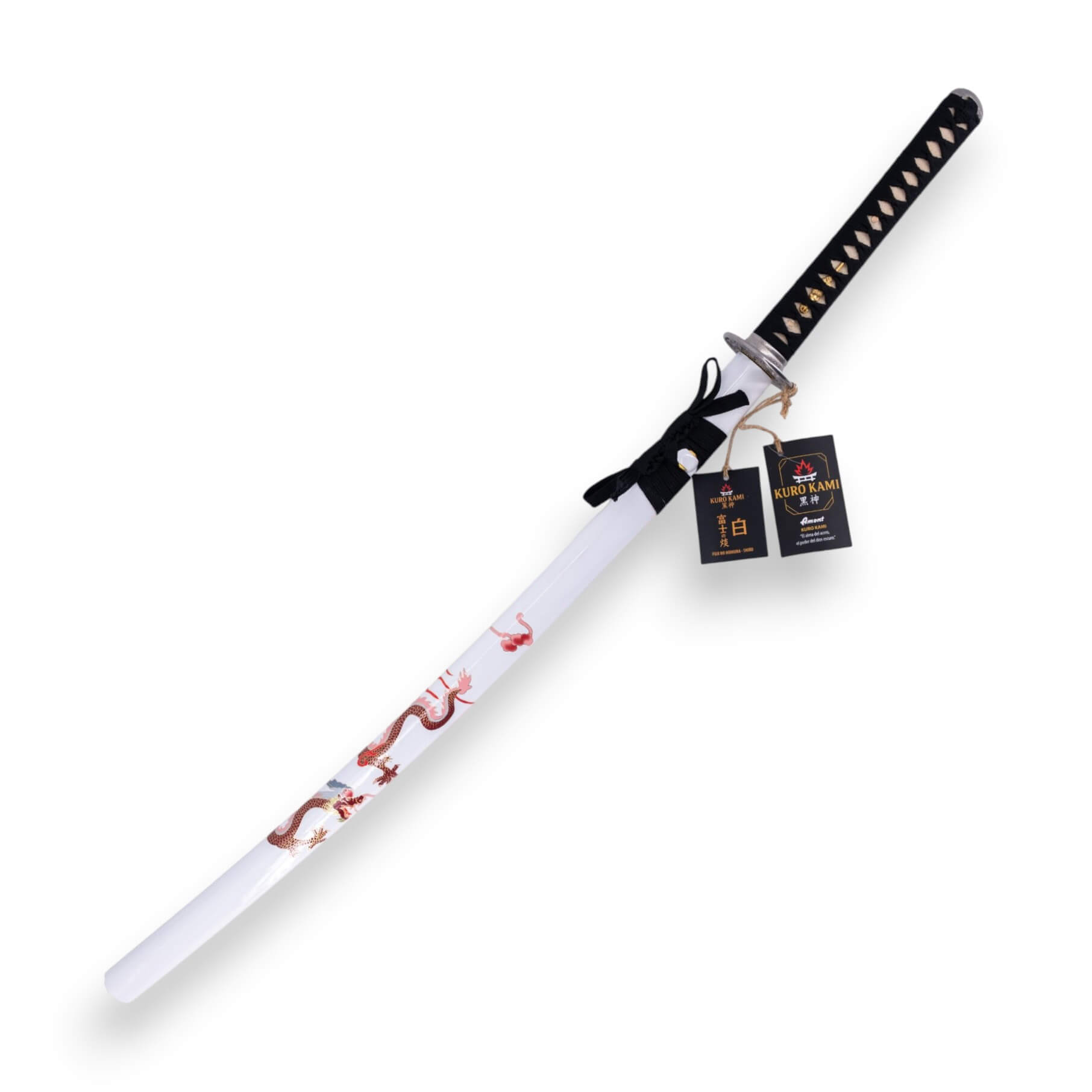 Katana KURO KAMI Fuji No Homura SHIRO hoja de damasco de 800 capas con vaina blanca