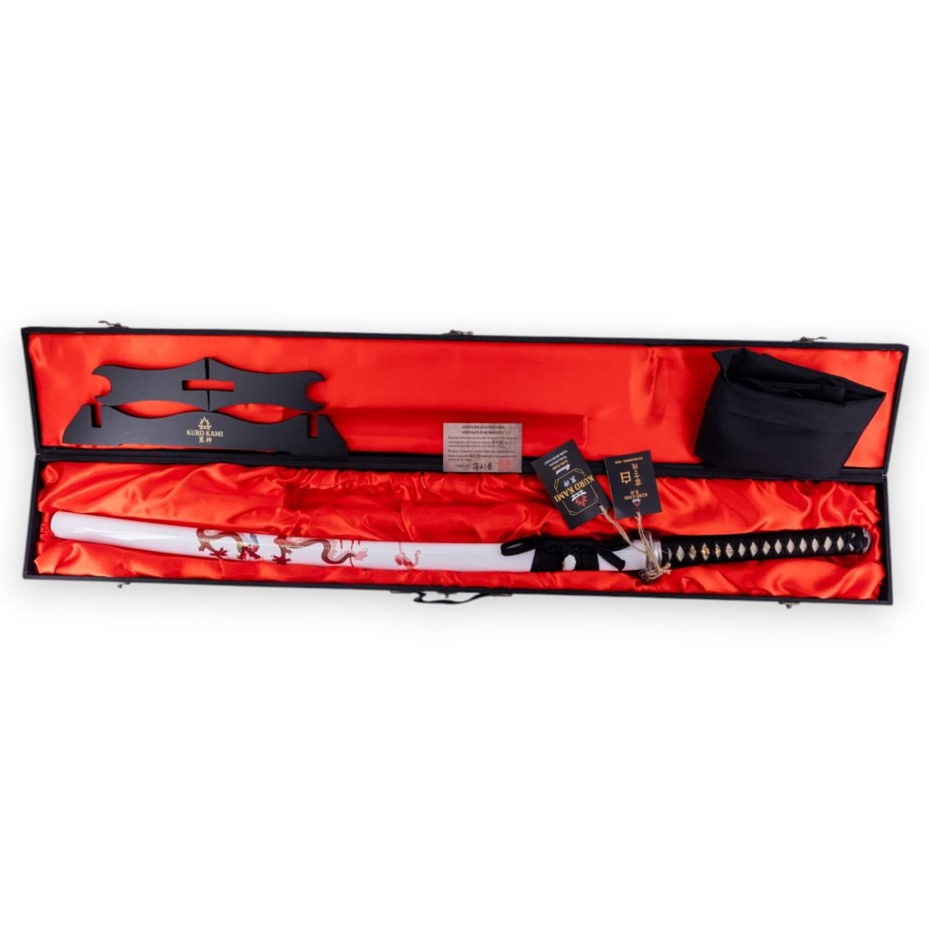 Katana KURO KAMI Fuji No Homura SHIRO hoja de damasco de 800 capas con vaina blanca