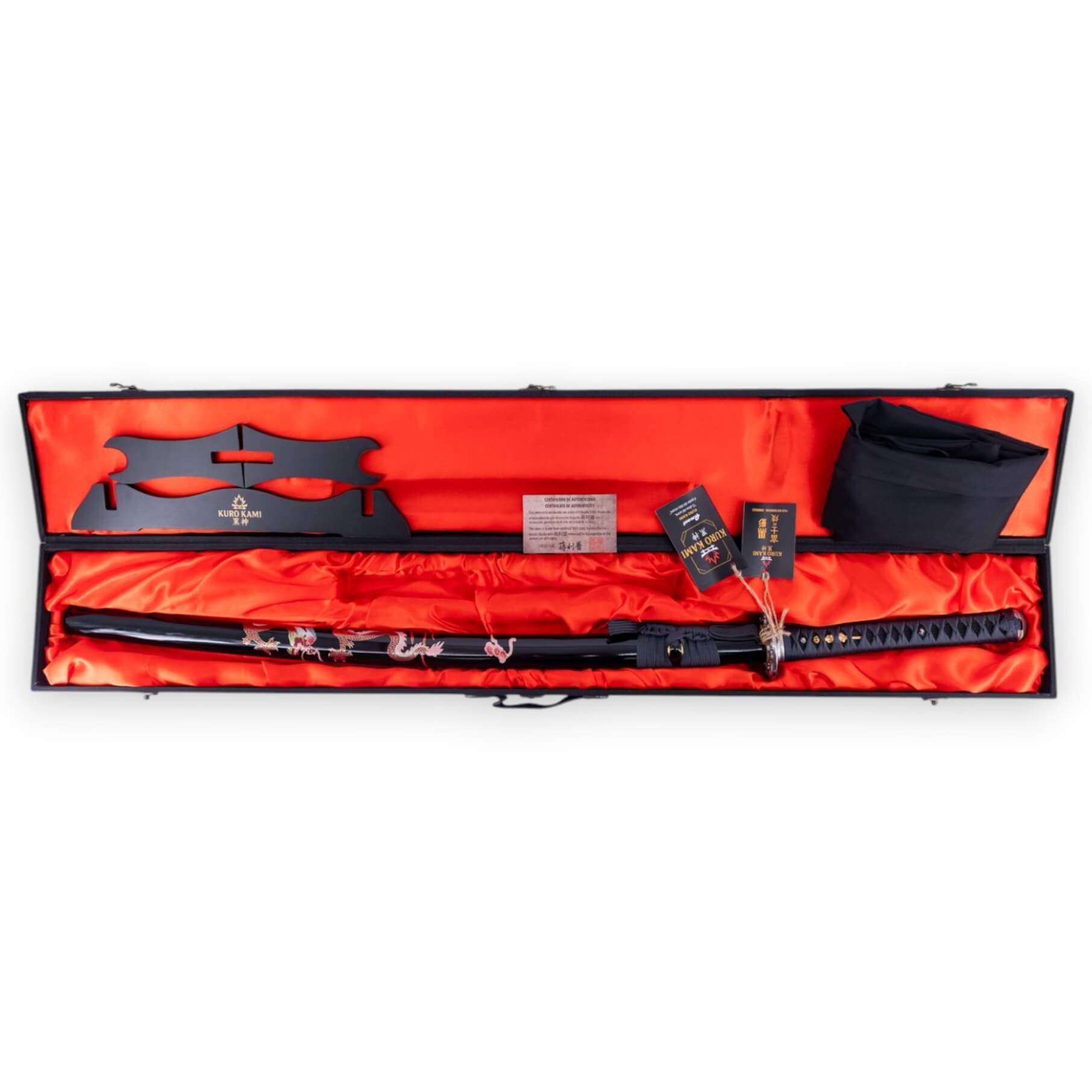 Katana KURO KAMI Fuji No Homura KUROKAGE hoja de damasco de 800 capas con vaina y puño negros