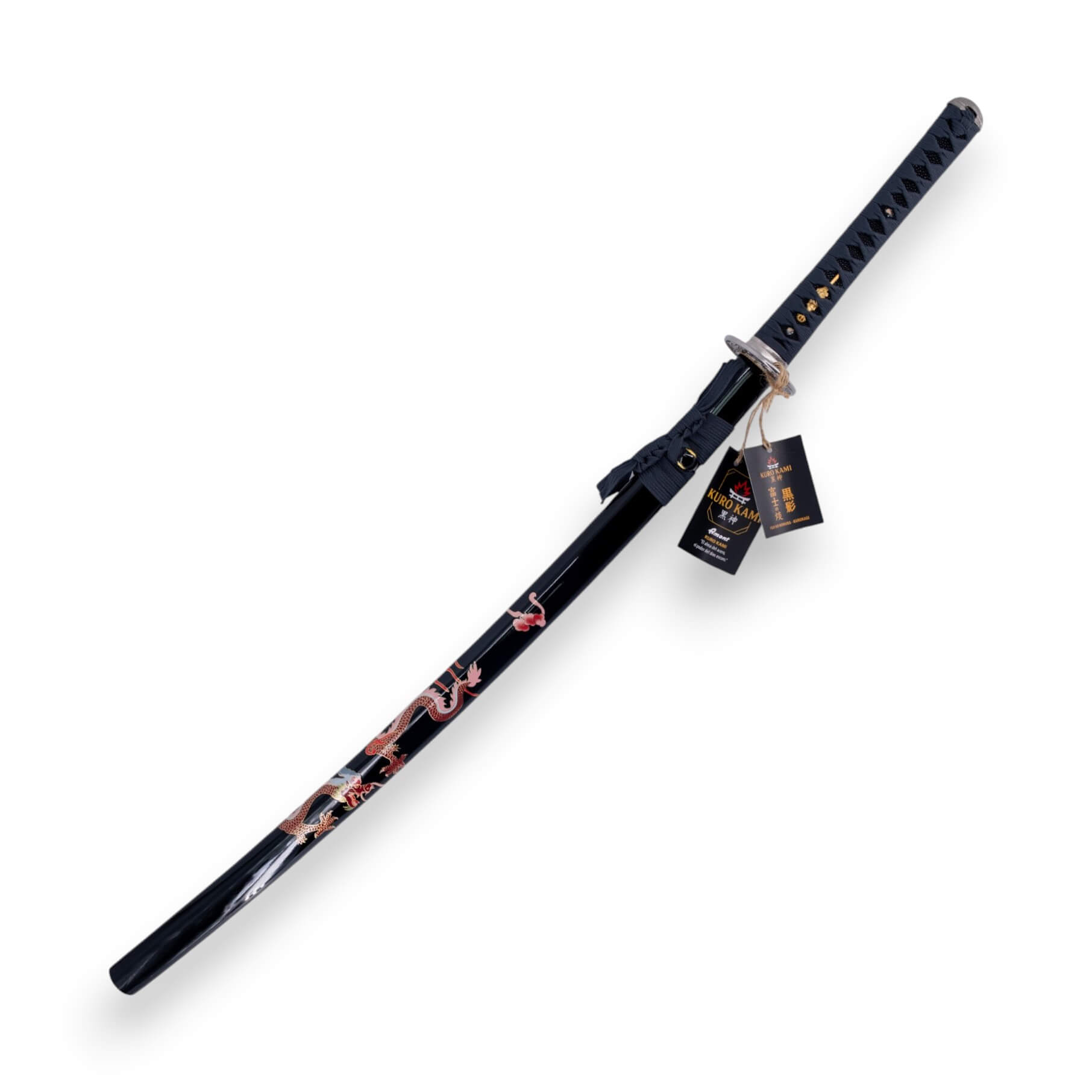 Katana KURO KAMI Fuji No Homura KUROKAGE hoja de damasco de 800 capas con vaina y puño negros