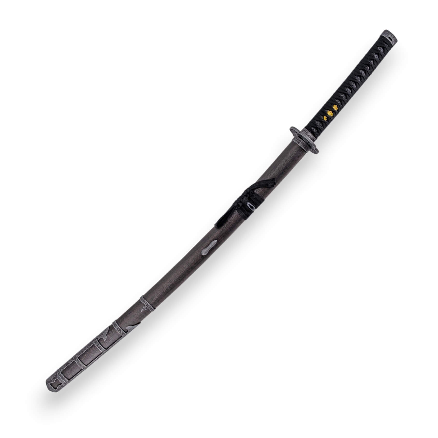 Katana do jogo Sekiro, 102 cm, com bainha em madeira castanha e cabo envolto em corda preta