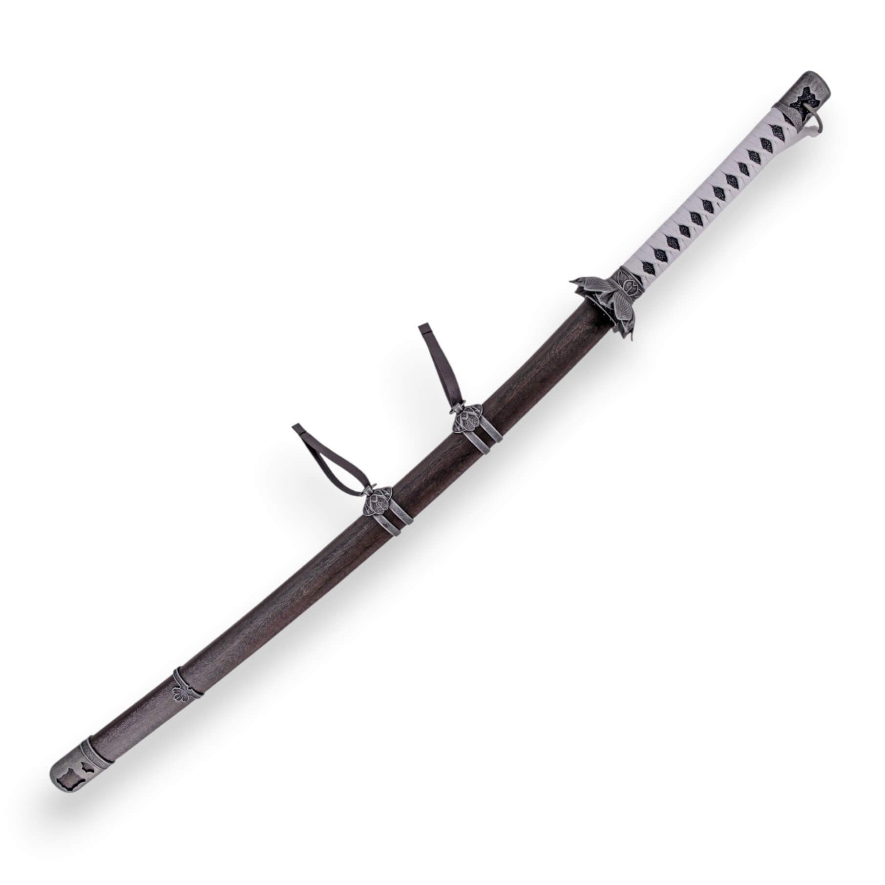 Katana do jogo Sekiro, 102 cm, com bainha em madeira castanha e cabo envolto em corda branca