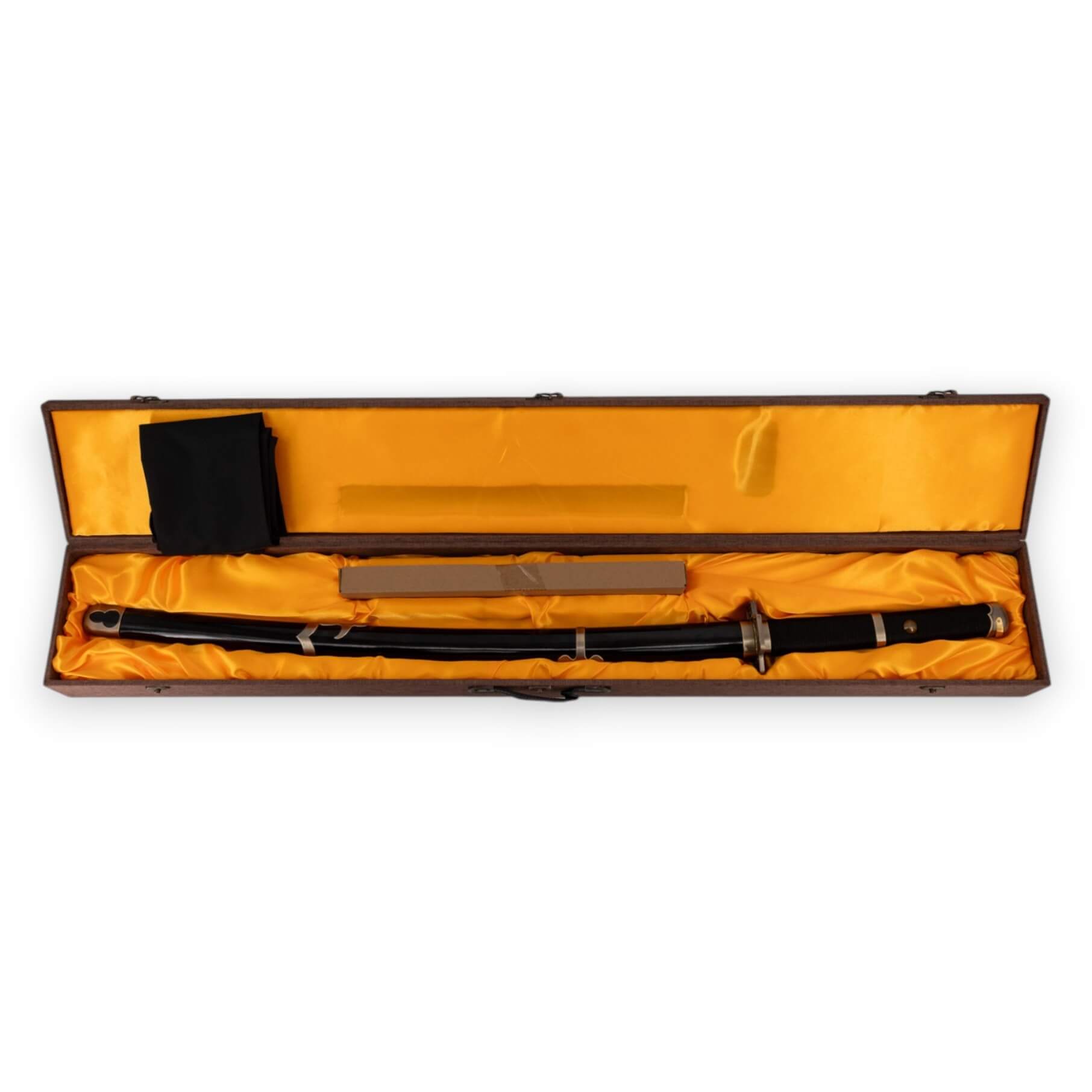 Katana funcional Yubashiri de Zoro de One Piece com bainha e cabo pretos.