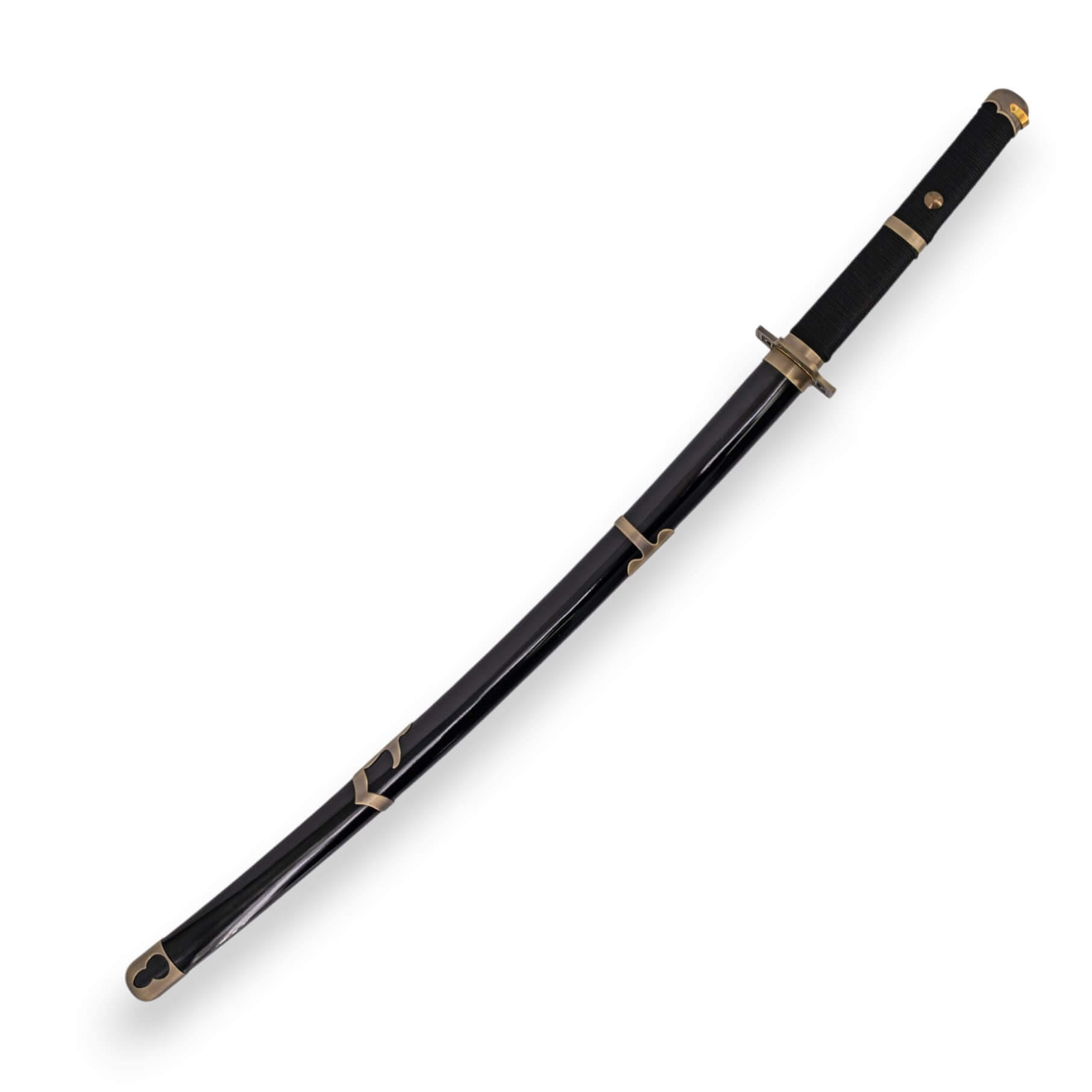 Katana funcional Yubashiri de Zoro de One Piece com bainha e cabo pretos.