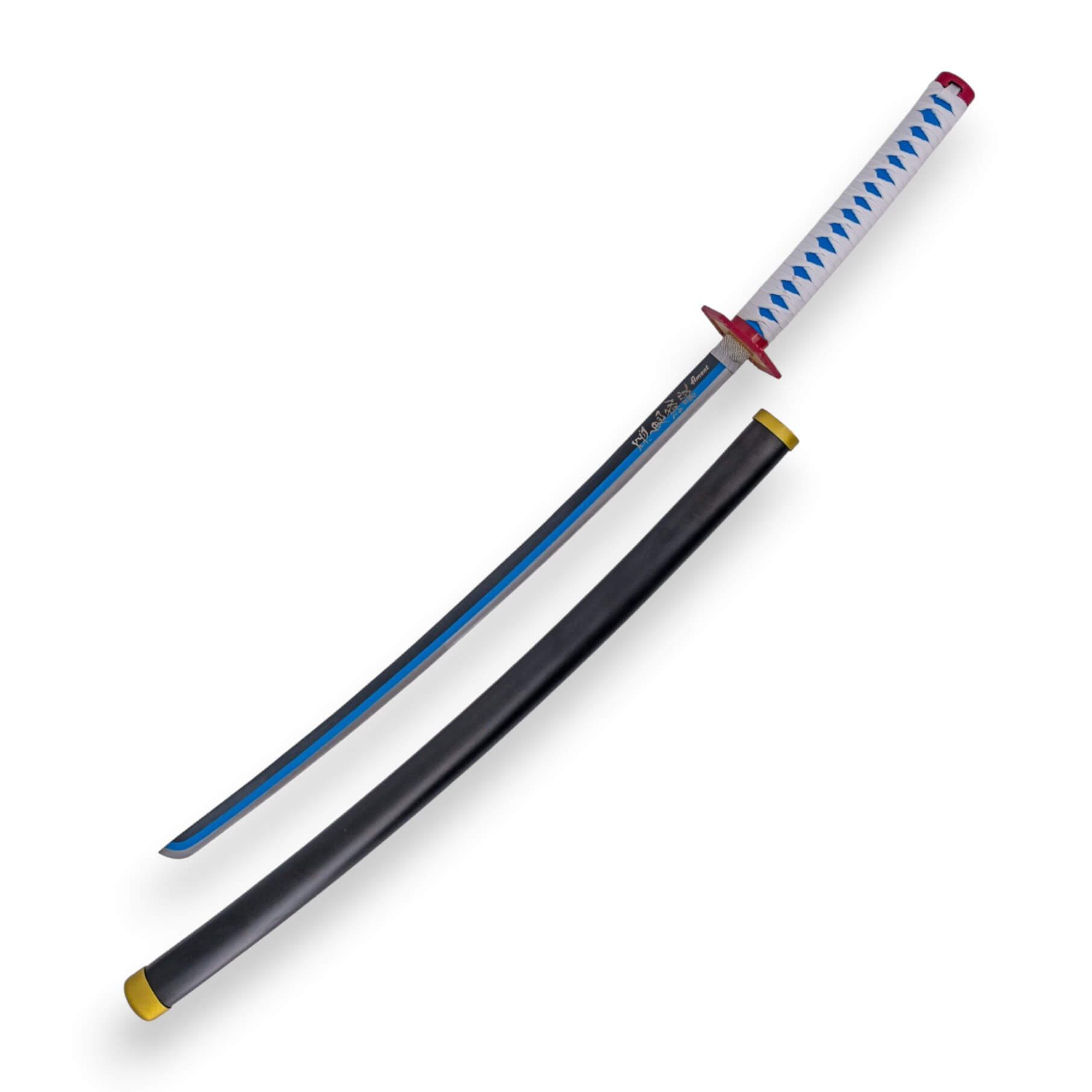 Katana de Tomioka Giyuu de Demon Slayer com lâmina preta e azul e...