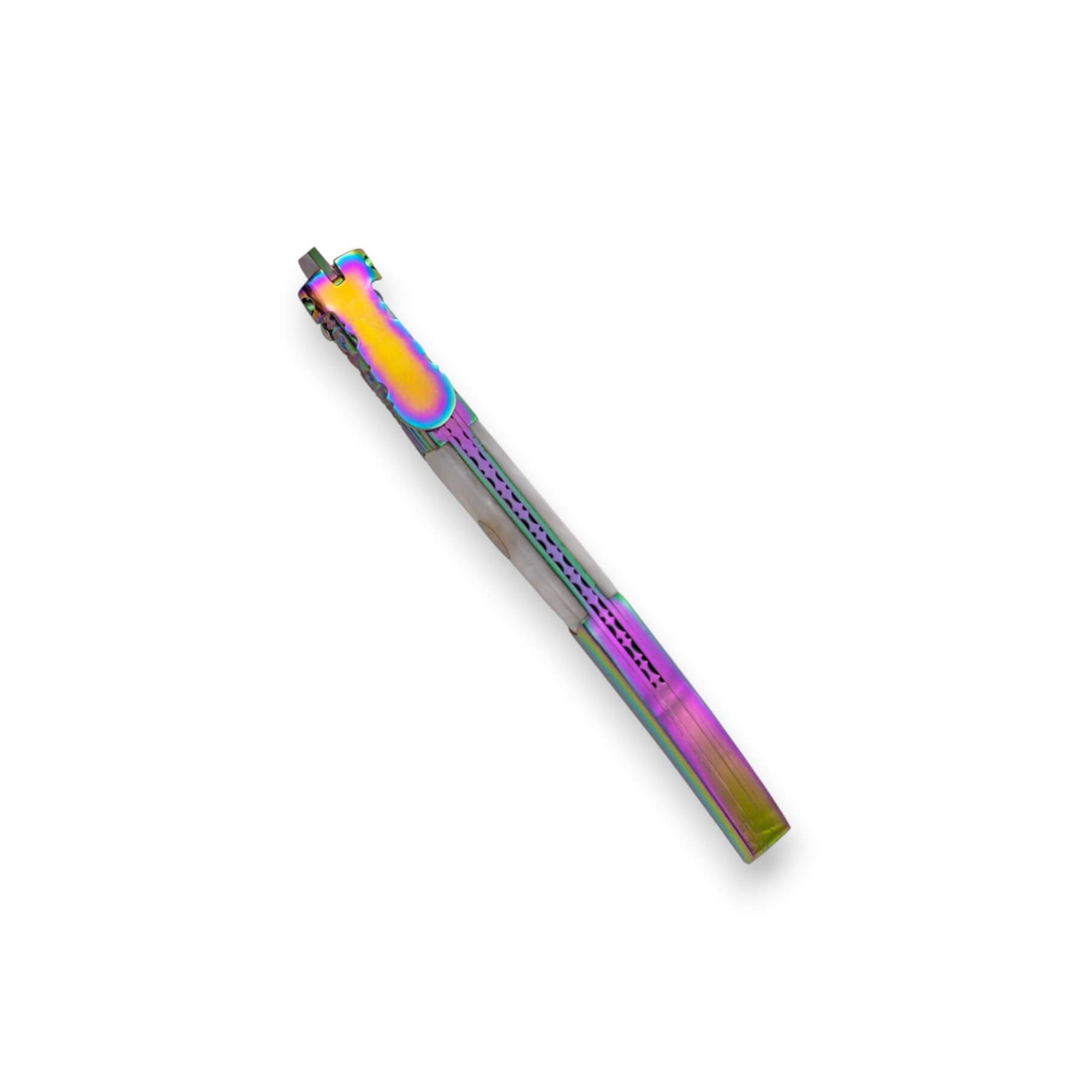 Couteau à cliquet Mi Gitana arc-en-ciel avec manche blanc et lame de 13 cm