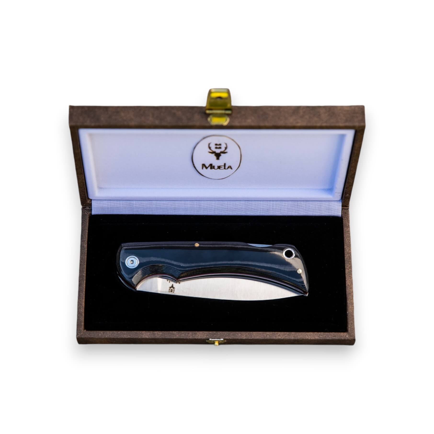 Muela BX-9 Taschenmesser mit schwarzem Micarta-Griff und 9 cm langer Drop-Point-Klinge mit hinterer Verriegelung