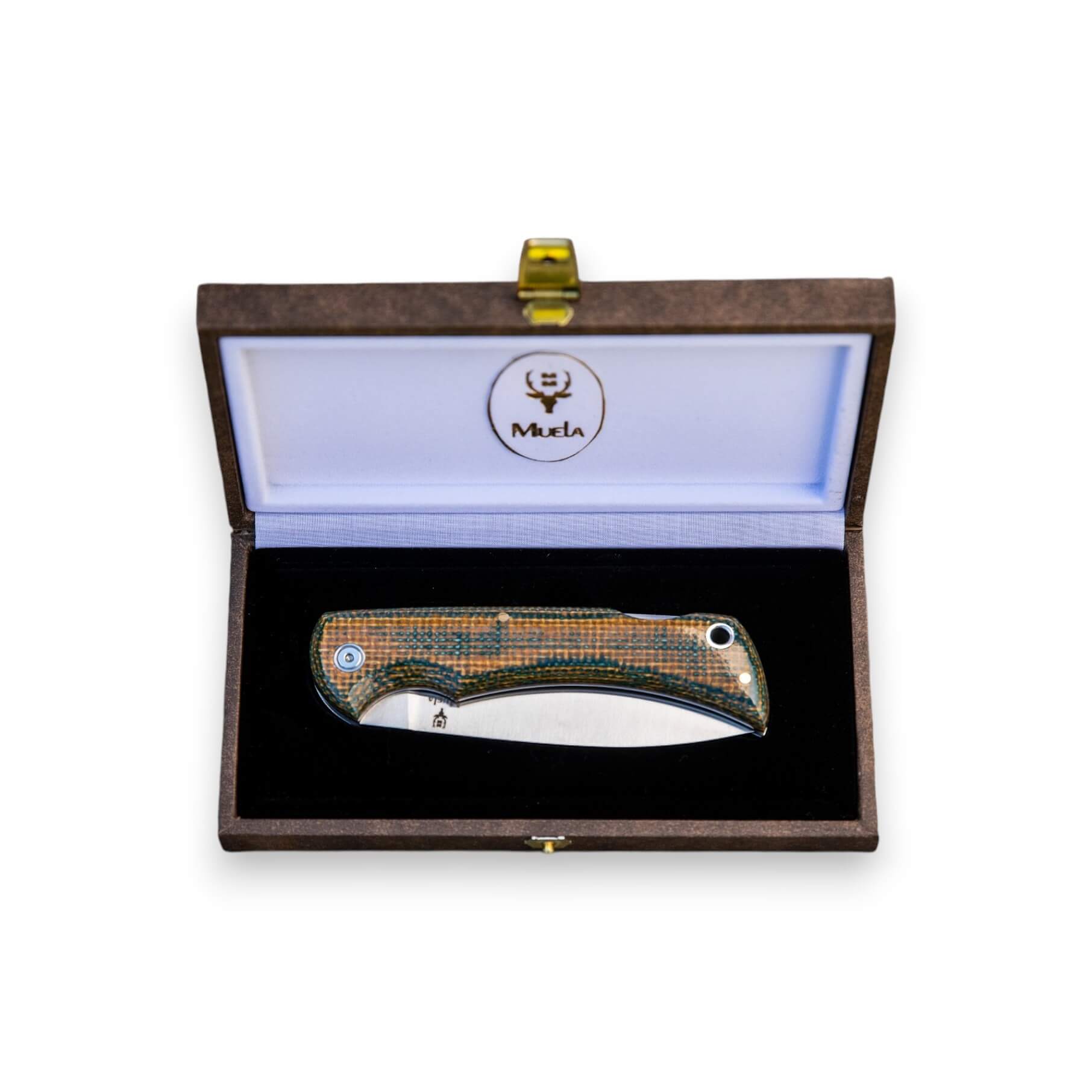 Muela BX-9 Taschenmesser mit grünem Micarta-Griff und 9 cm langer Drop-Point-Klinge mit hinterer Verriegelung