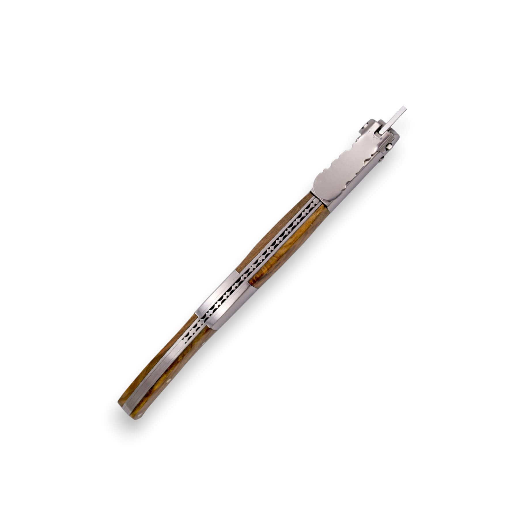Arabisches Ratschenmesser mit 15 cm Klinge und Olivenholzgriff mit hochglanzpolierten Edelstahlbacken