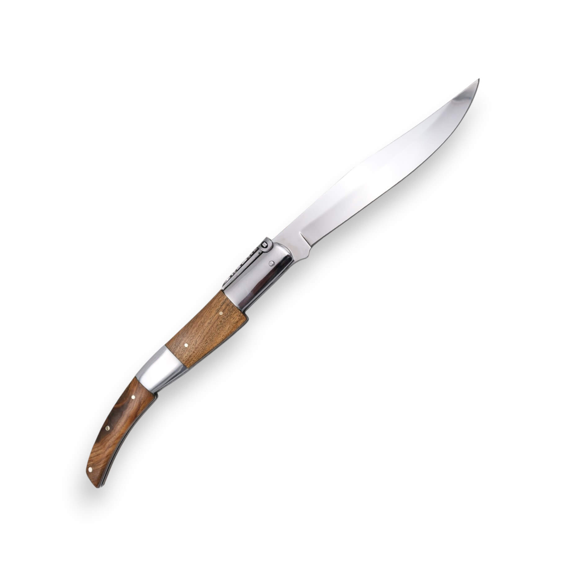 Arabisches Ratschenmesser mit 15 cm Klinge und Olivenholzgriff mit hochglanzpolierten Edelstahlbacken