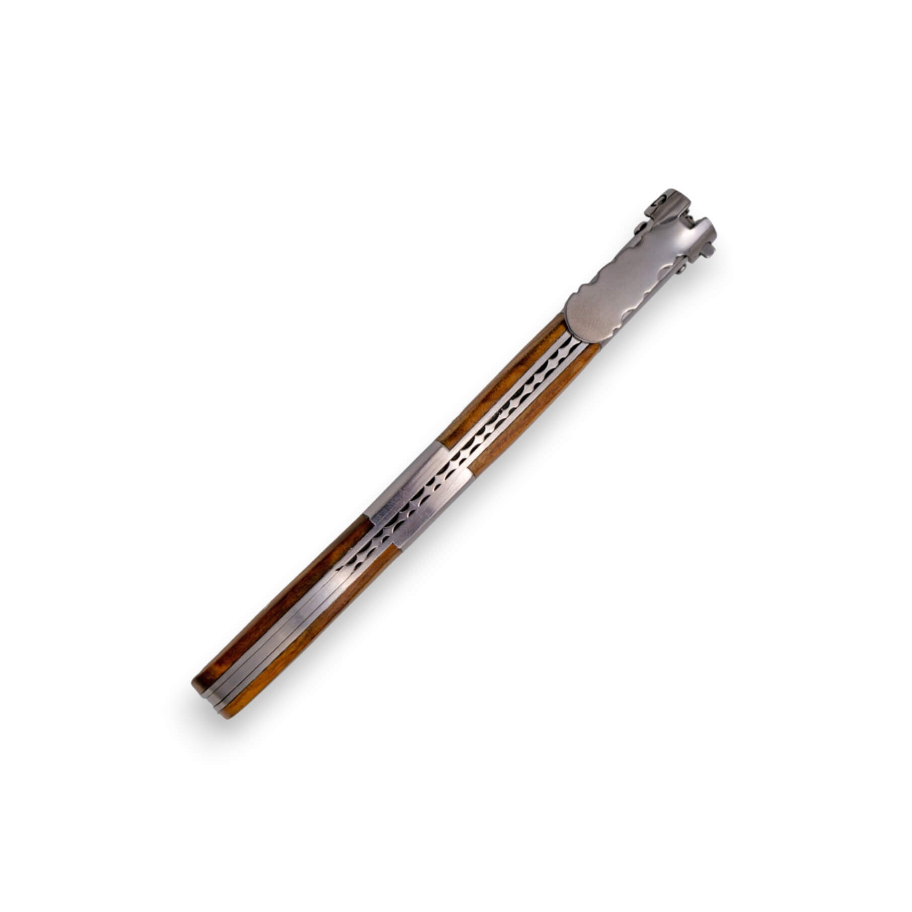 Arabisches Ratschenmesser mit 11 cm Klinge und Olivenholzgriff mit hochglanzpolierten Edelstahlbacken