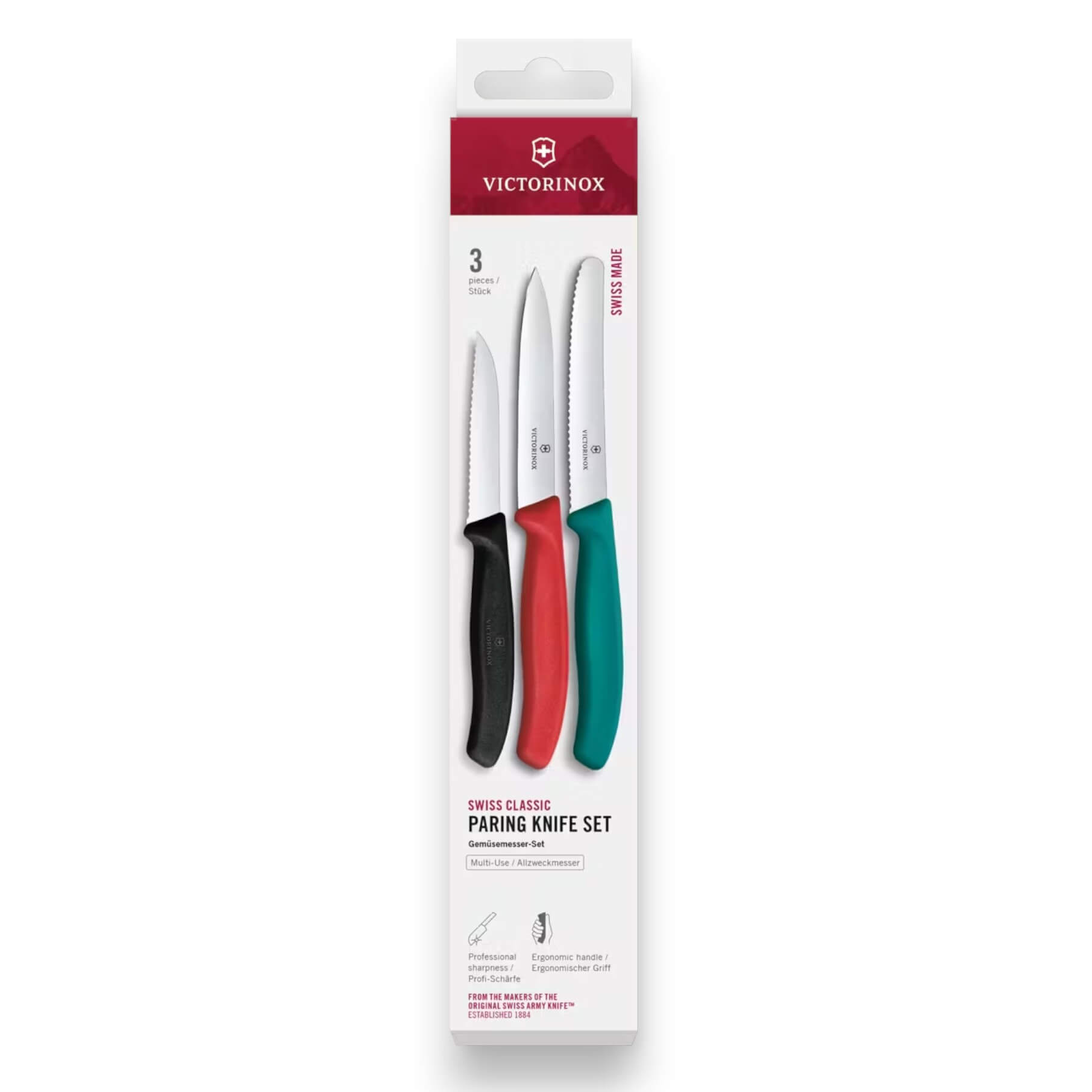 Set de 3 cuchillos mondadores con distintas hojas y mangos verde,...
