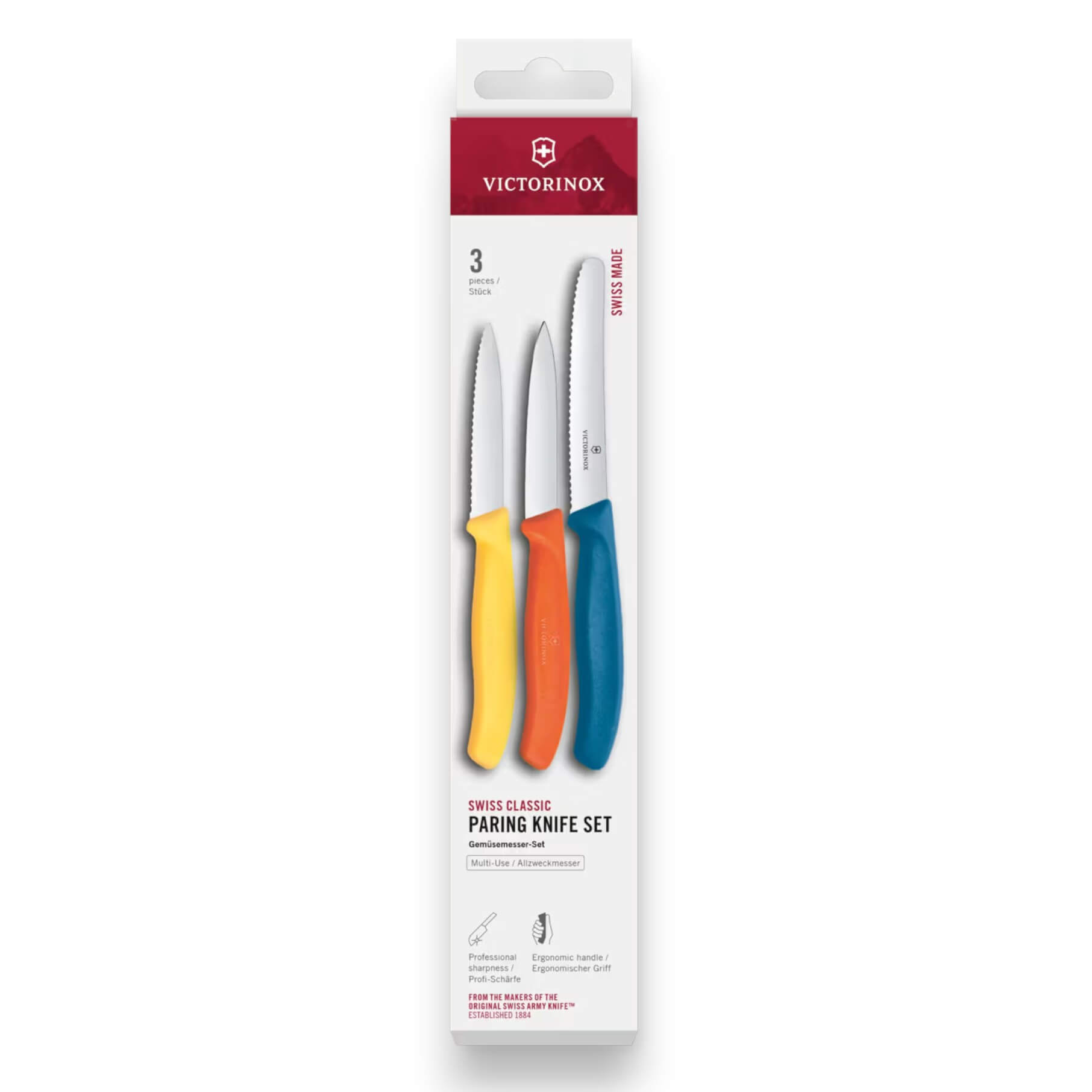 Set de 3 cuchillos mondadores con distintas hojas y mangos amaril...