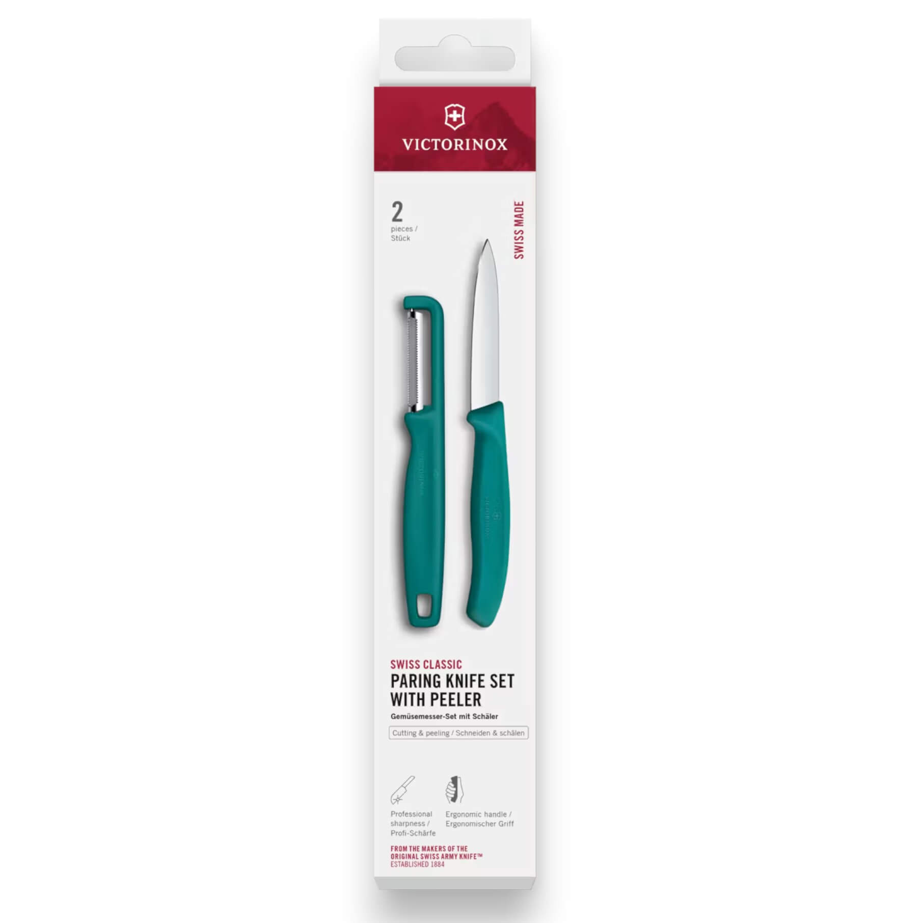 Set de cuchillo mondador de 8 cm con pelador con mango verde