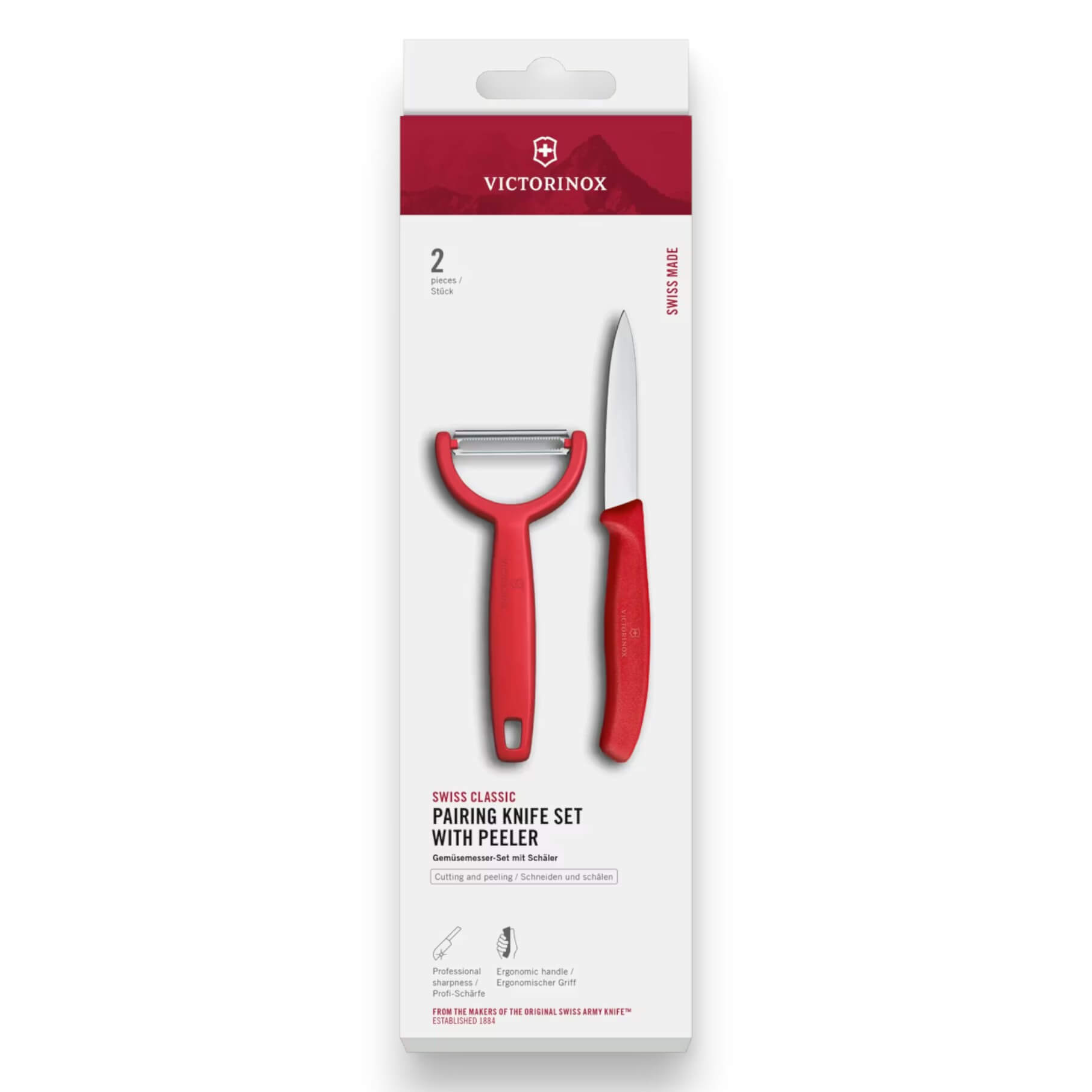 Set de color rojo cuchillo mondador de 8 cm con pelador Ypso