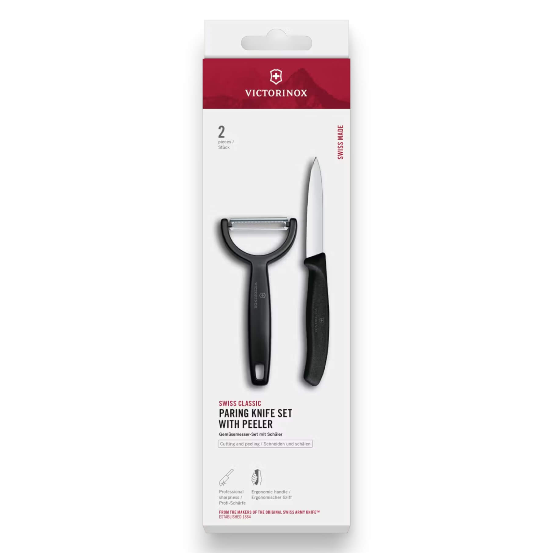 Set de color negro cuchillo mondador de 8 cm con pelador Ypso