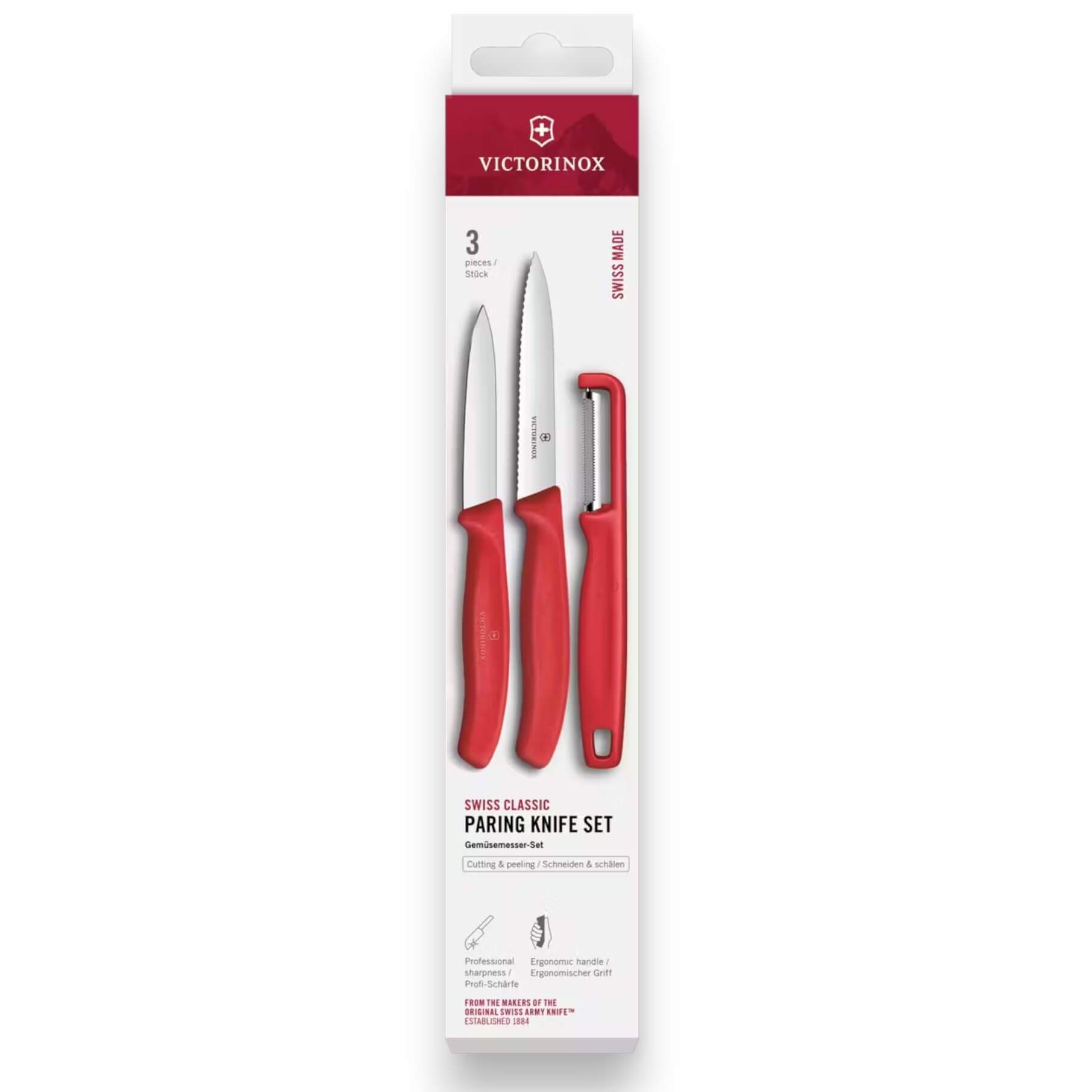 Set de color rojo 2 cuchillos mondadores distinta hoja + pelador ...