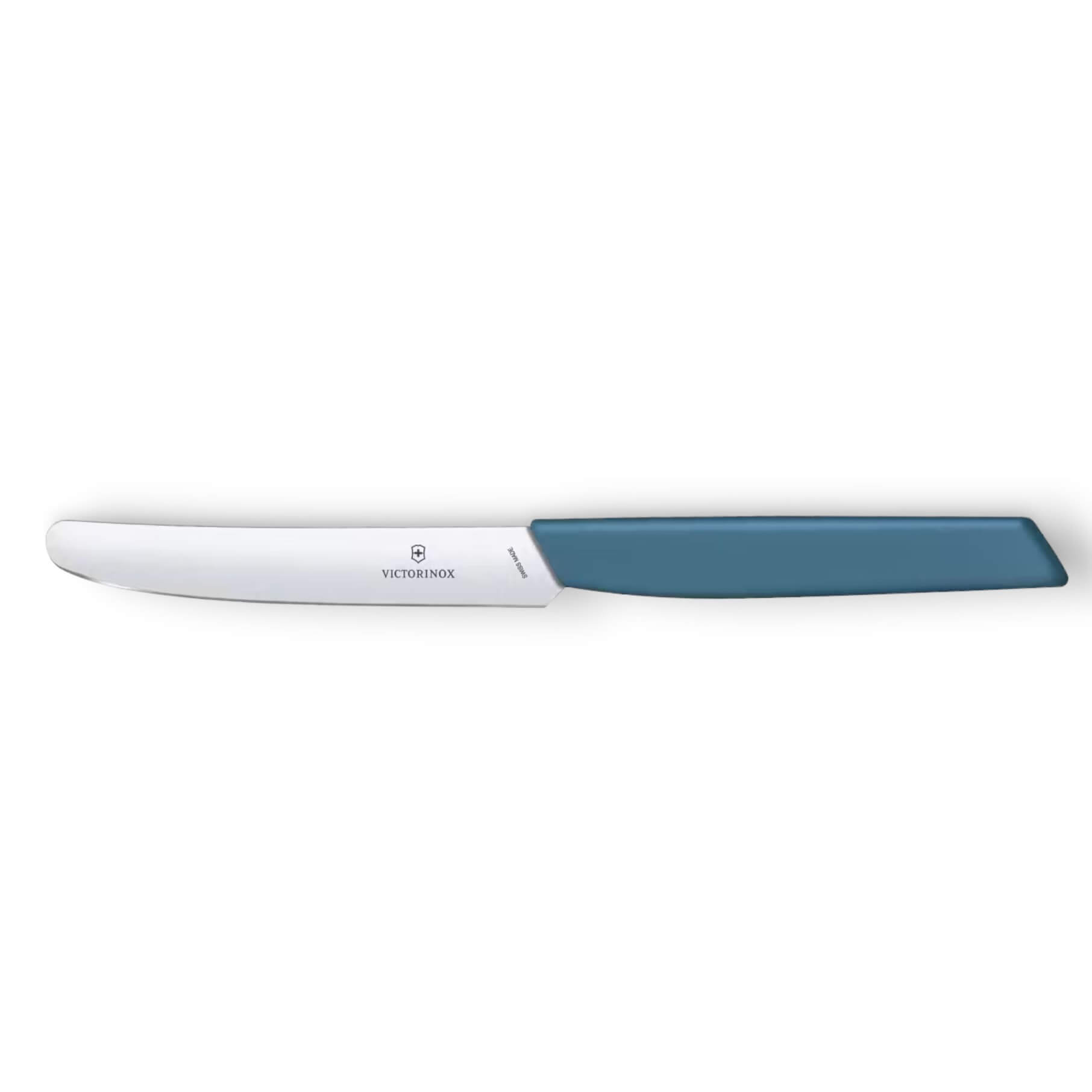 Cuchillo para tomate y mesa Victorinox Swiss Modern con hoja de 11 cm con punta redonda y mango azul
