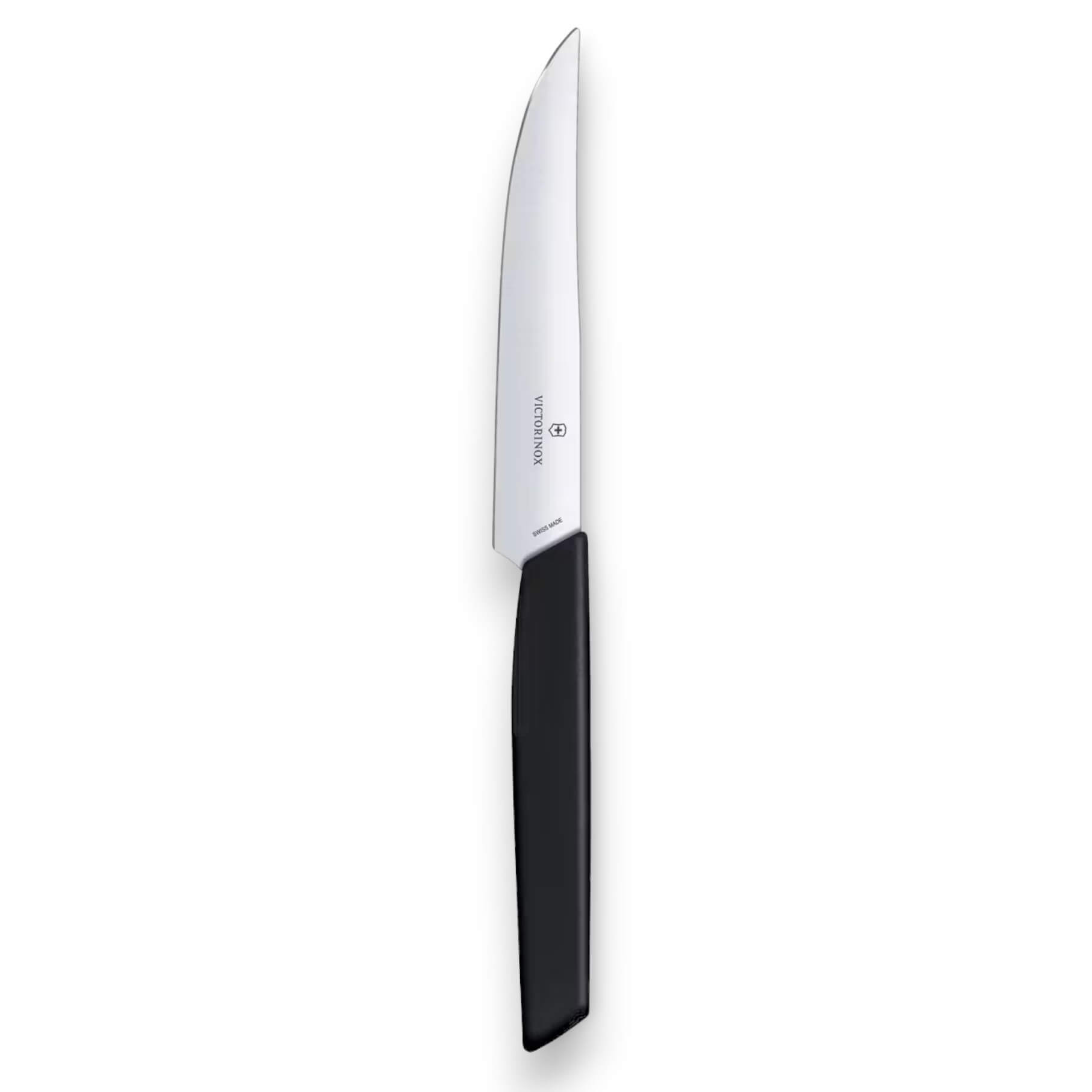 Cuchillo para bistec y pizza Victorinox Swiss Modern con hoja de 12 cm de filo liso y mango negro
