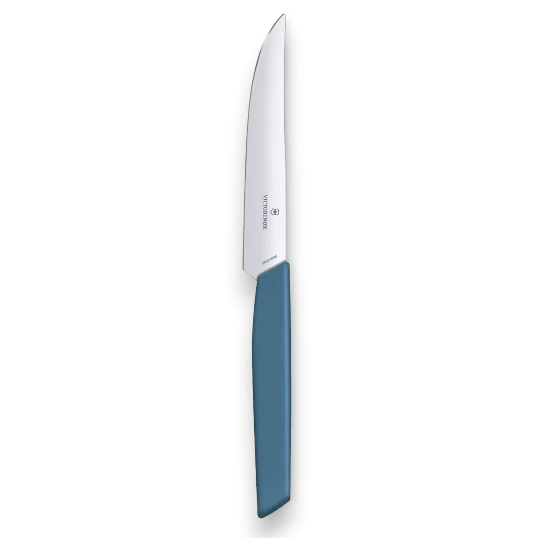 Cuchillo para bistec y pizza Victorinox Swiss Modern con hoja de 12 cm de filo liso y mango azul