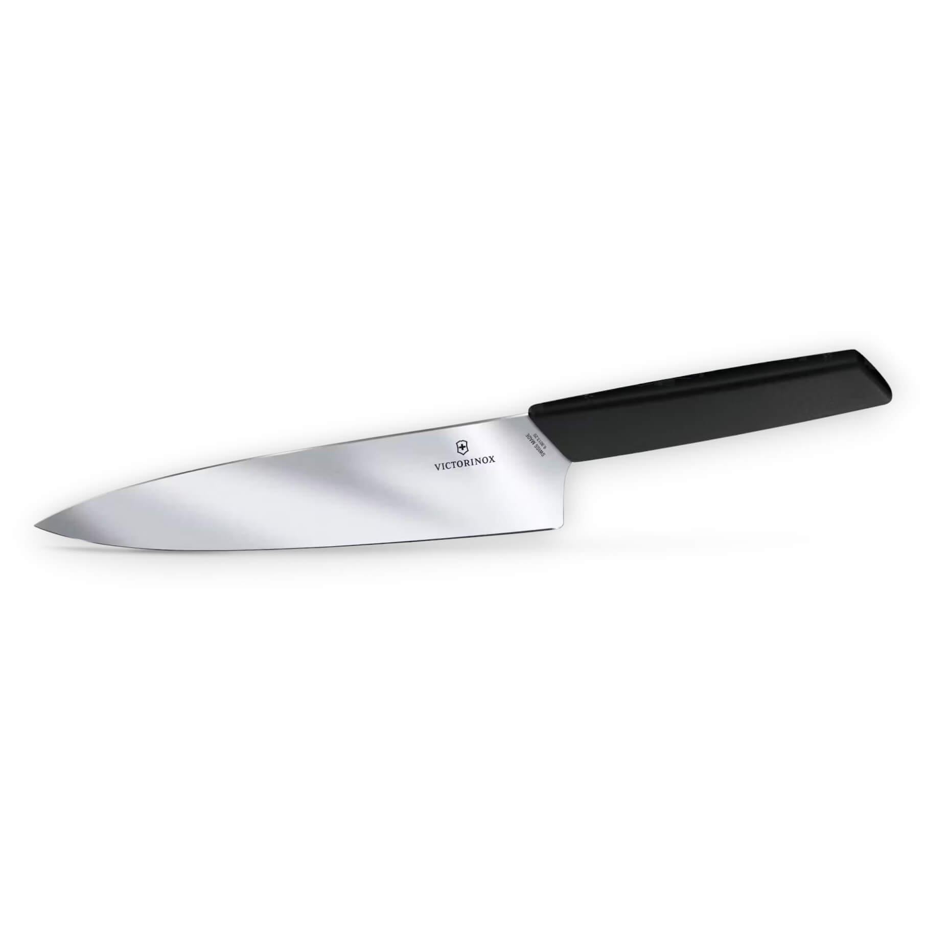 Cuchillo para chef Victorinox Swiss Modern con hoja ancha de 20 cm de filo liso y mango negro