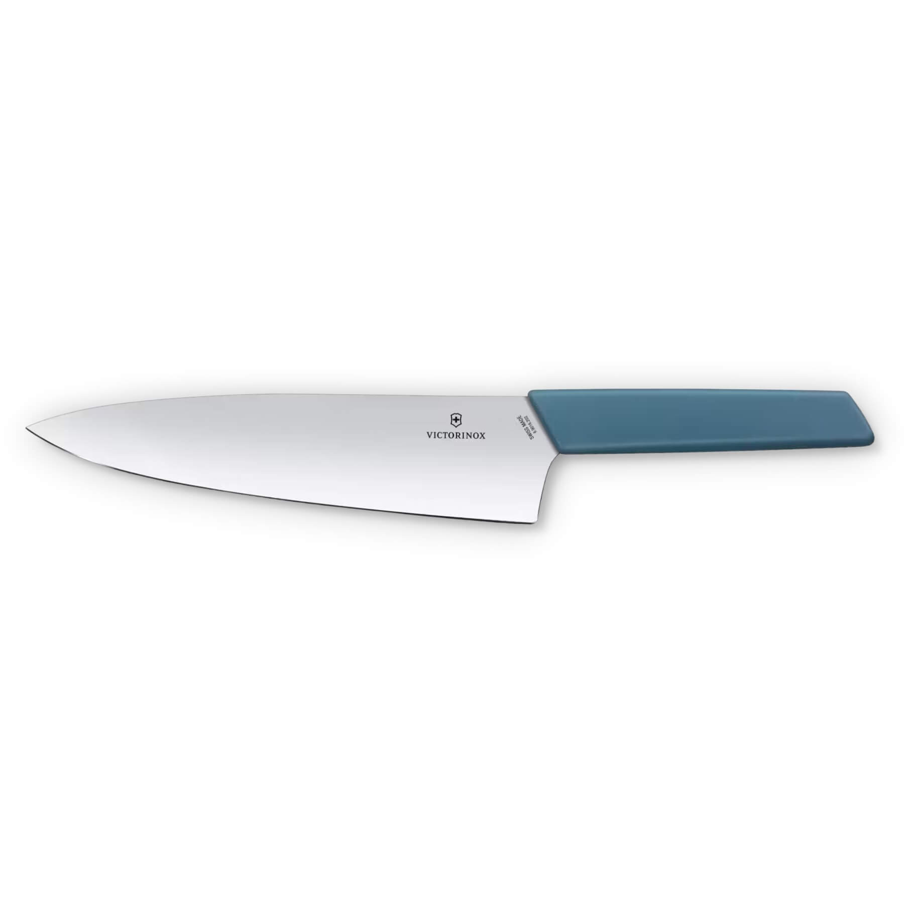 Cuchillo para chef Victorinox Swiss Modern con hoja ancha de 20 cm de filo liso y mango azul