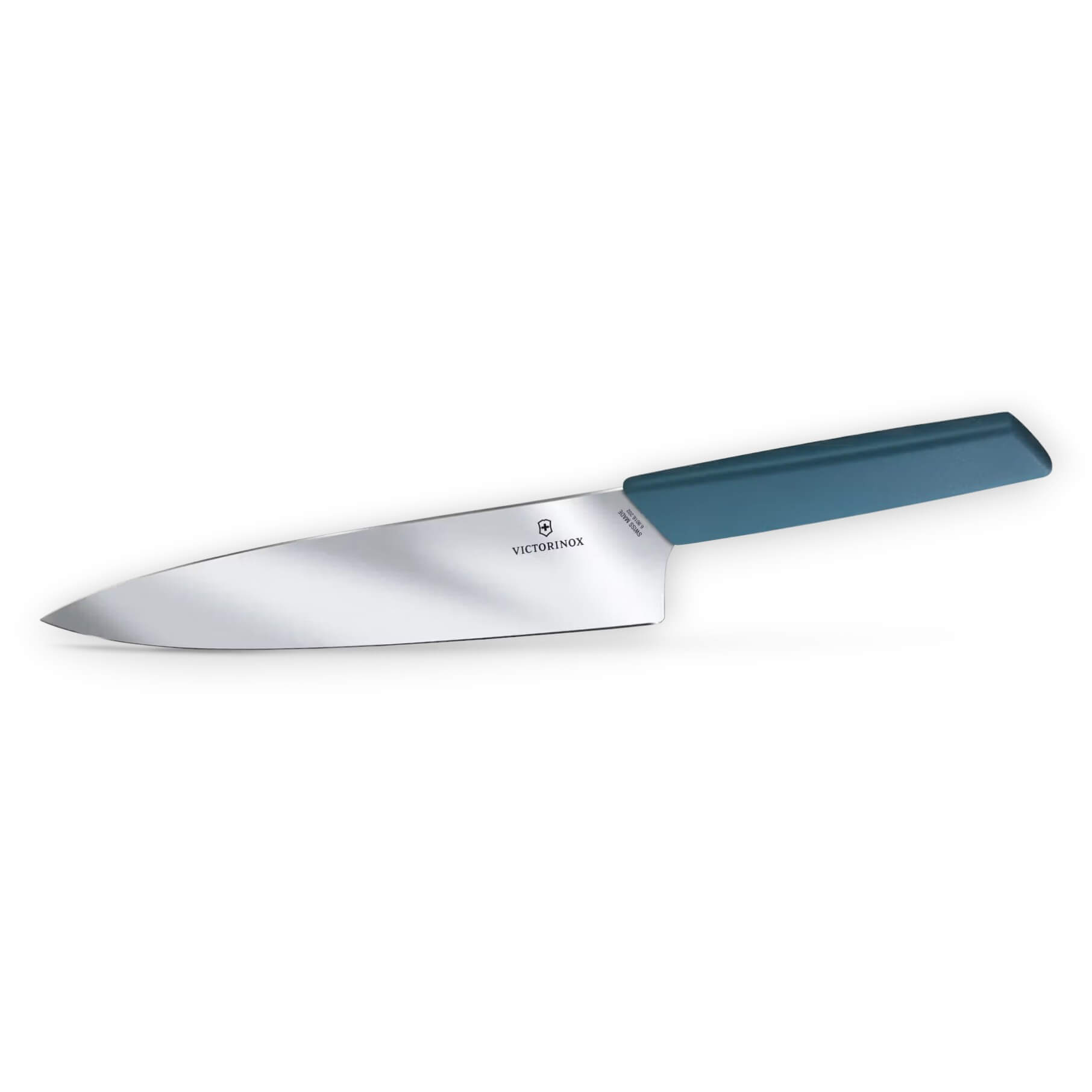 Cuchillo para chef Victorinox Swiss Modern con hoja ancha de 20 cm de filo liso y mango azul