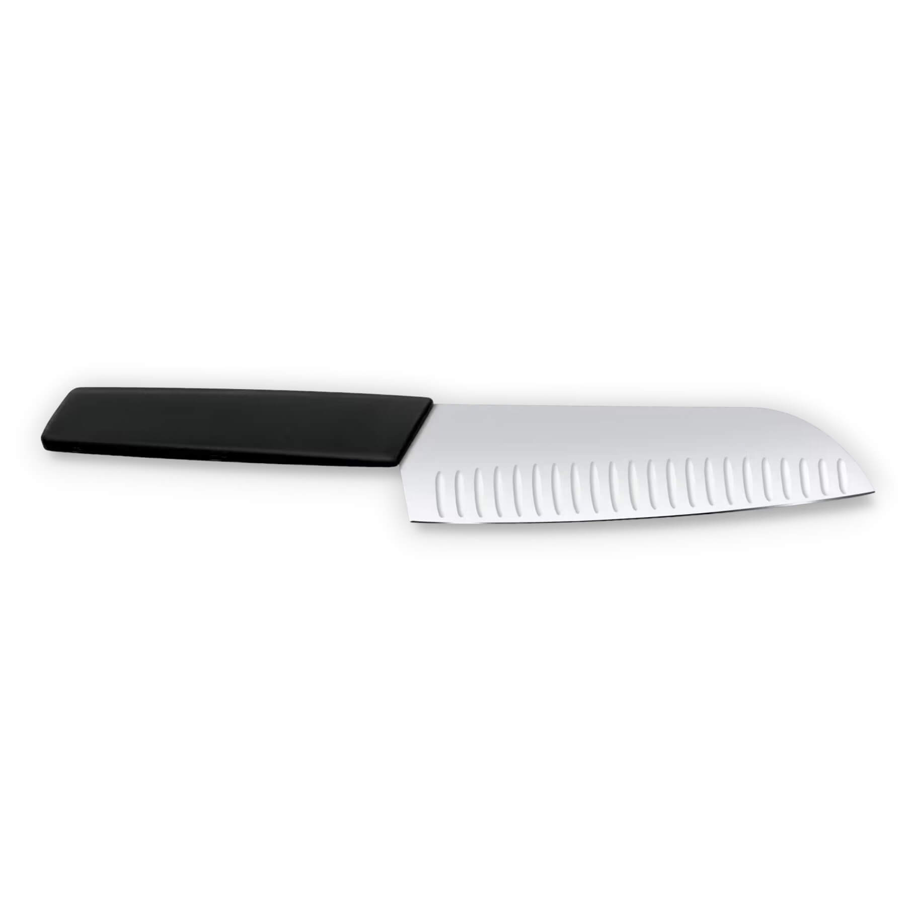 Cuchillo Santoku Victorinox Swiss Modern con hoja ancha de 17 cm de filo liso y mango negro