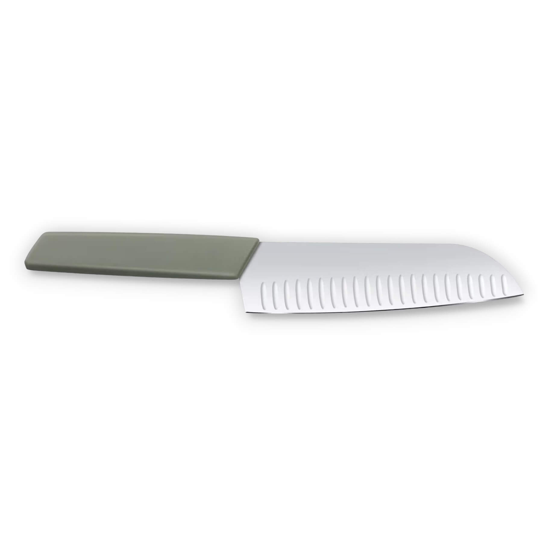 Cuchillo Santoku Victorinox Swiss Modern con hoja ancha de 17 cm de filo liso y mango verde