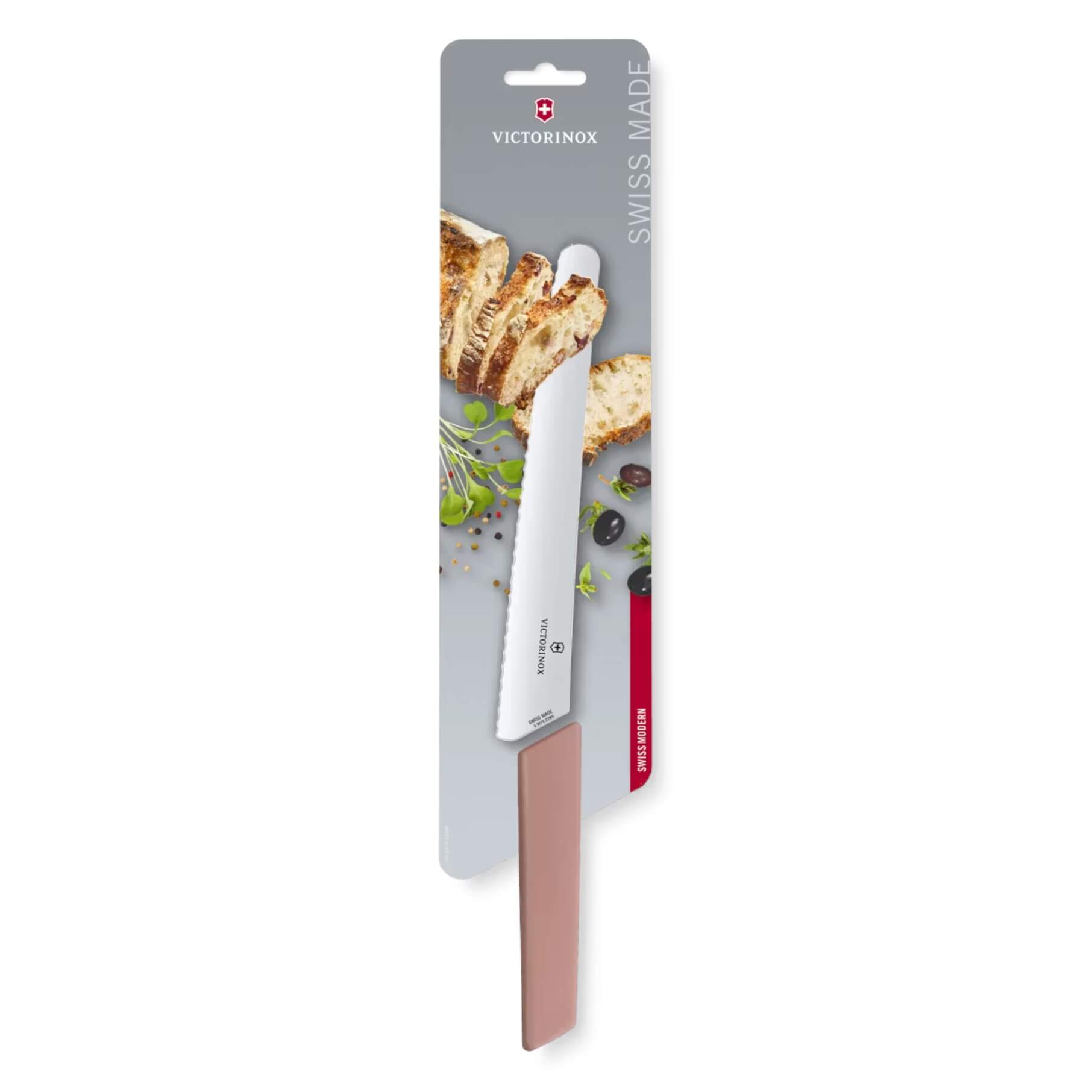 Cuchillo para pan y pastelería Victorinox Swiss Modern con hoja dentada de 22 cm y mango rosa