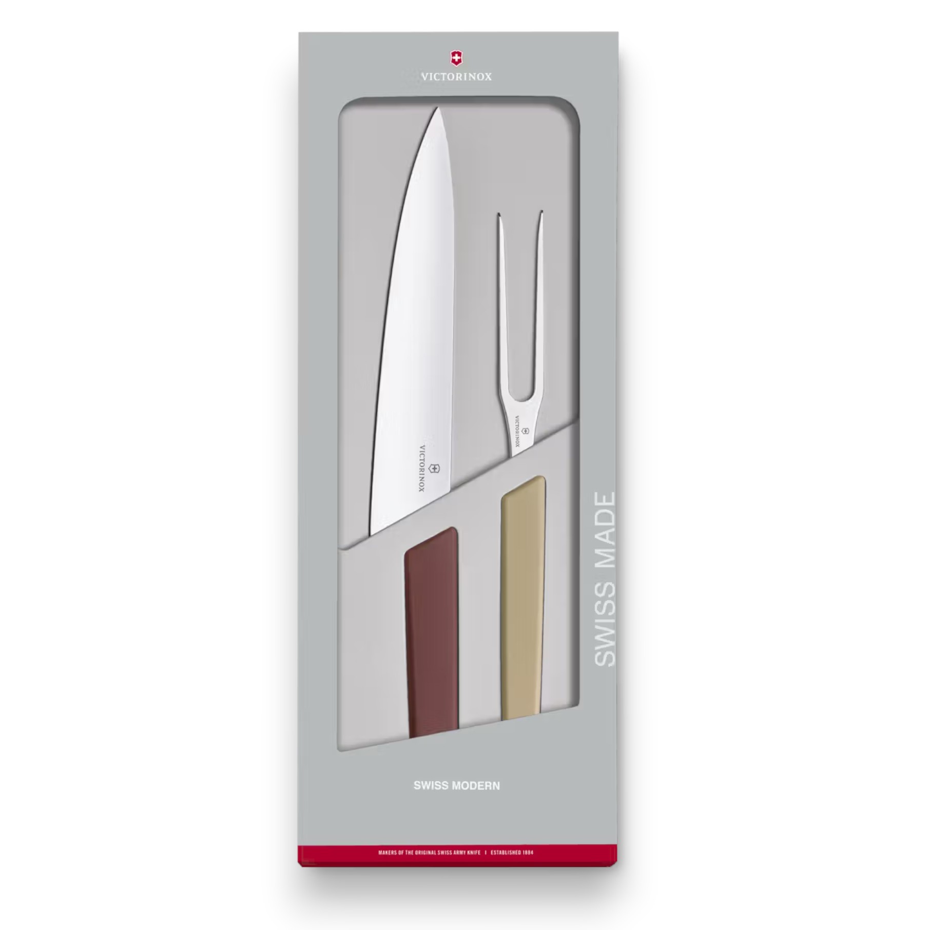 Victorinox Tranchierbesteck mit Kochmesser und brauner Gabel