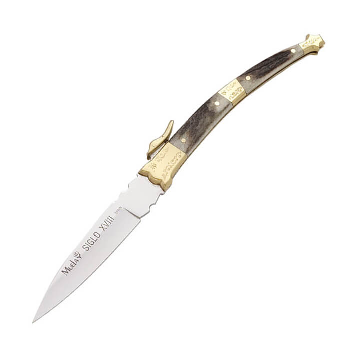 Taschenmesser der Kollektion, Griff aus Hirschhorn und Messing, 9 cm Klinge