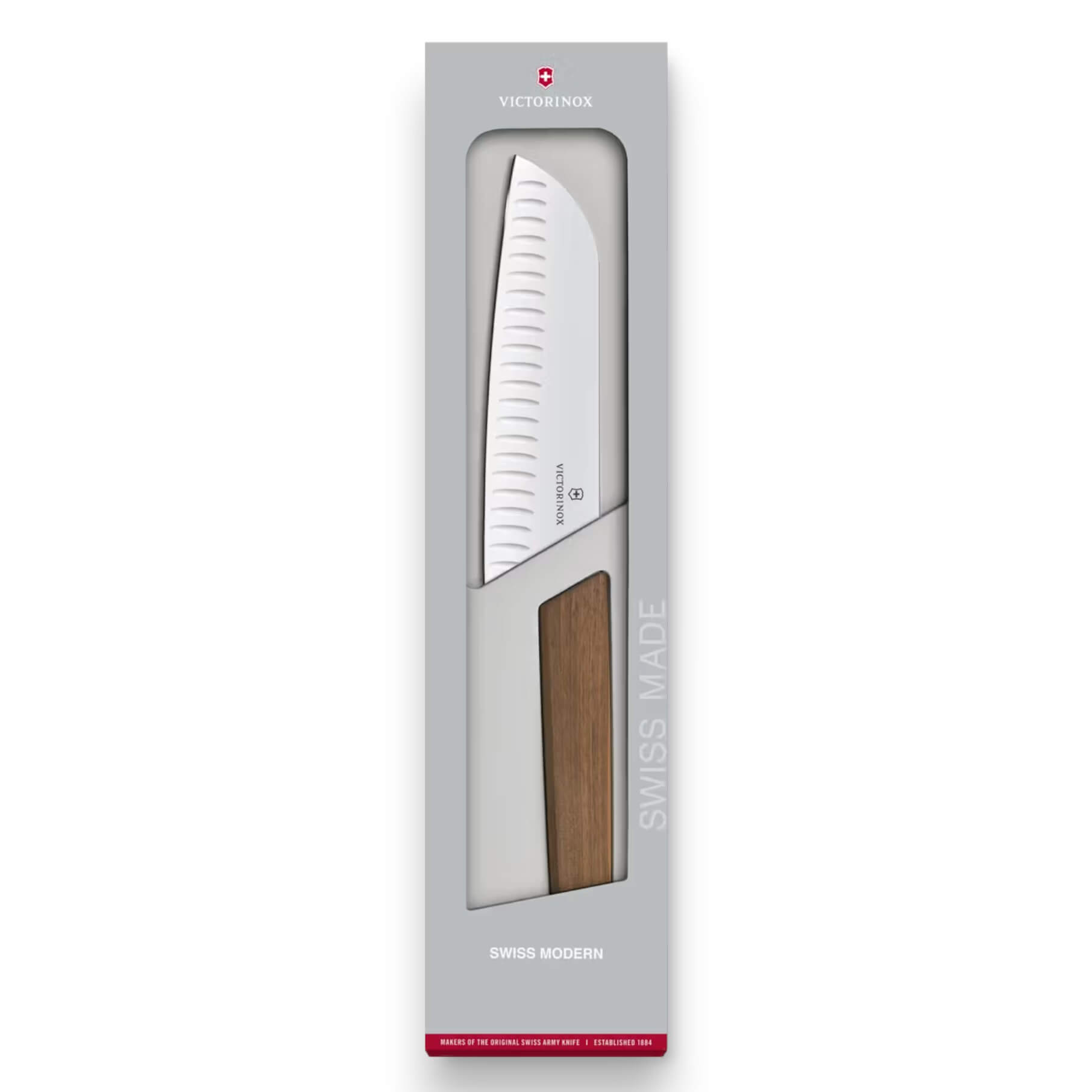 Cuchillo Santoku Victorinox Swiss Modern con hoja de 17 cm y mango de madera de nogal