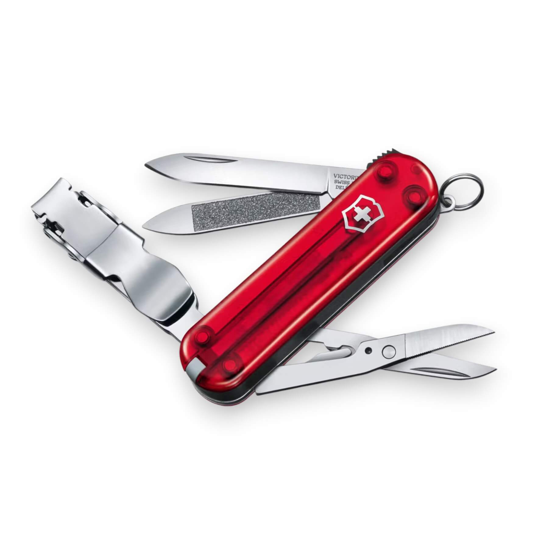 Couteau multifonction Victorinox Nail Clip 580, rouge translucide, 6 utilisations, sous blister
