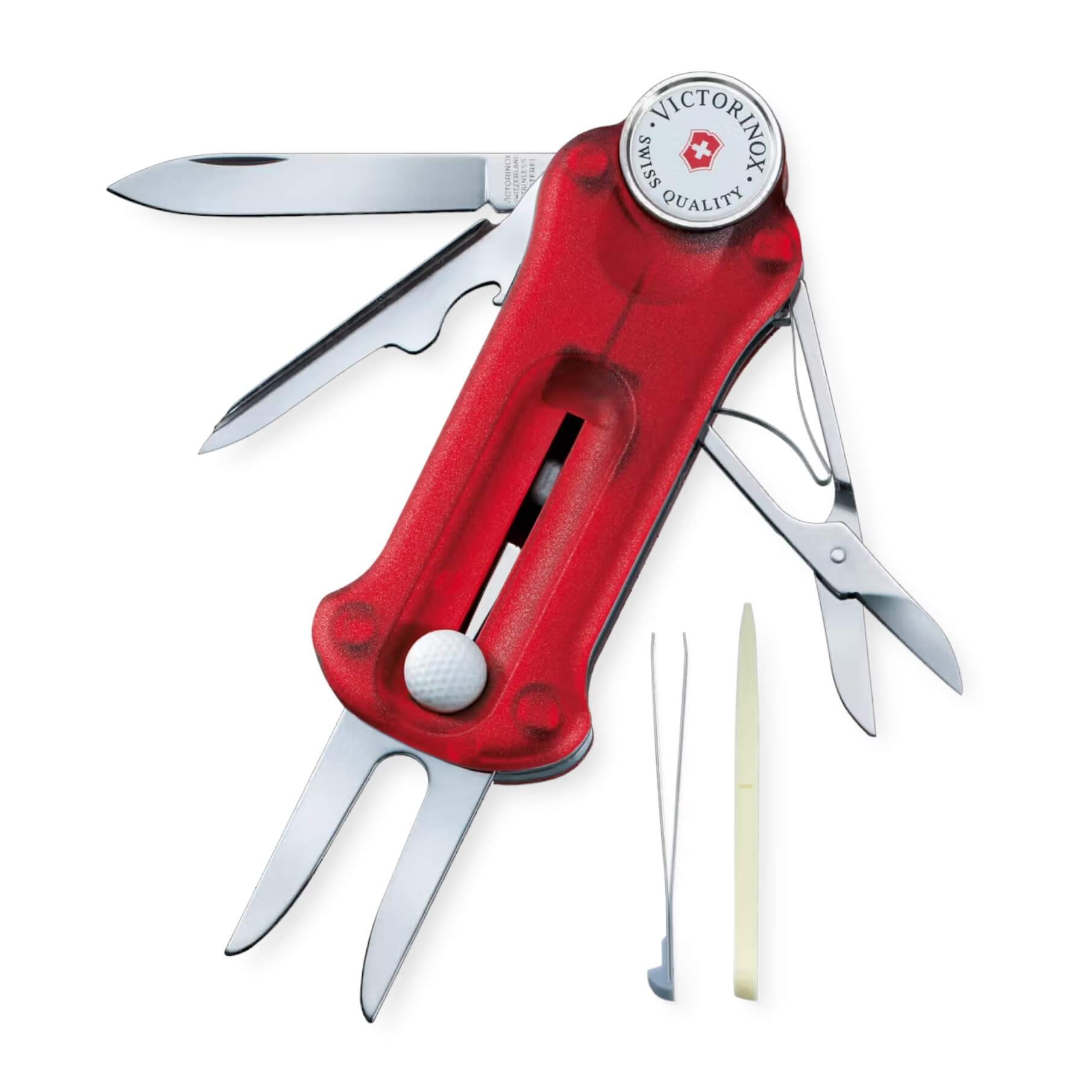 Outil de golf Victorinox rouge translucide avec 10 utilisations