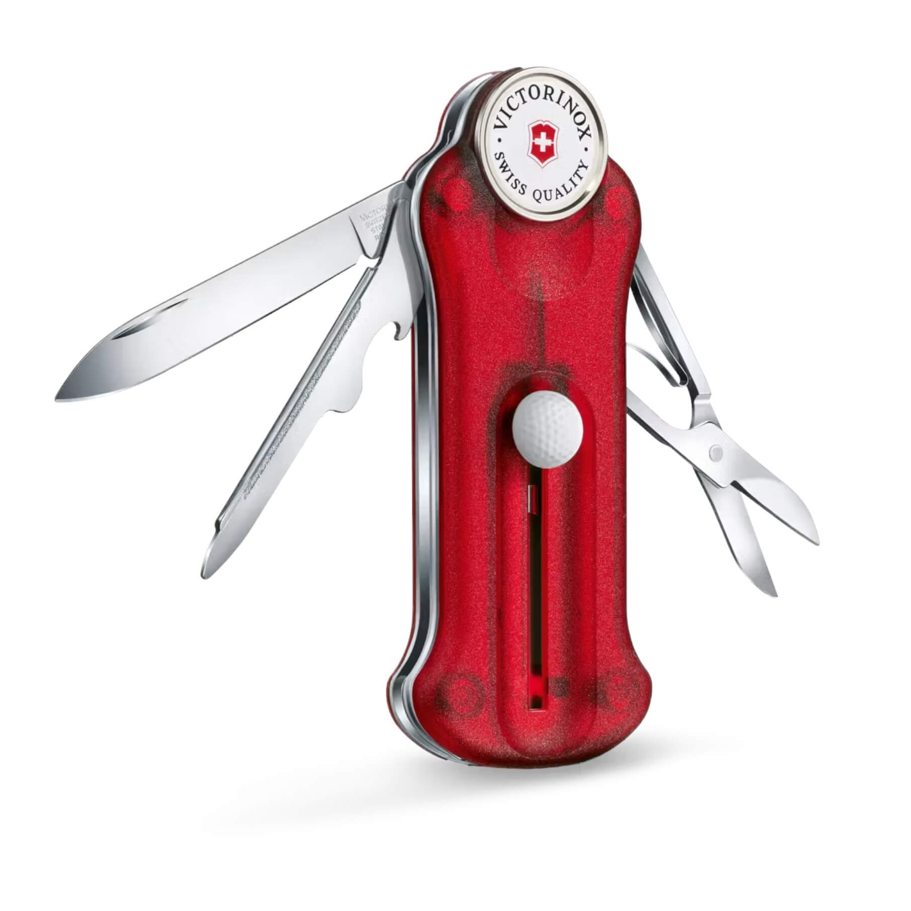 Outil de golf Victorinox rouge translucide avec 10 utilisations