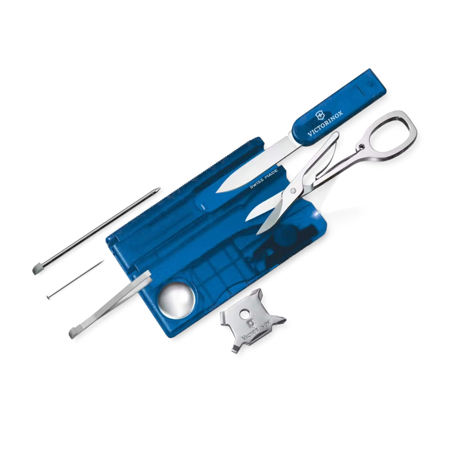 Tarjeta multiherramientas Victorinox Swiss Card Lite azul translúcido con 13 usos en blíster