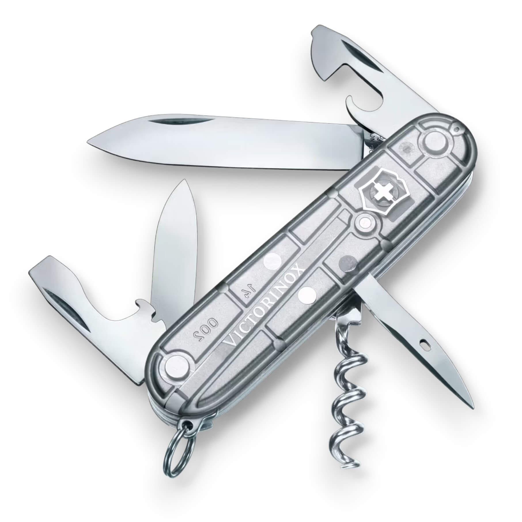 Couteau multifonction Victorinox Spartan à 12 fonctions et manche blanc translucide, sous blister.