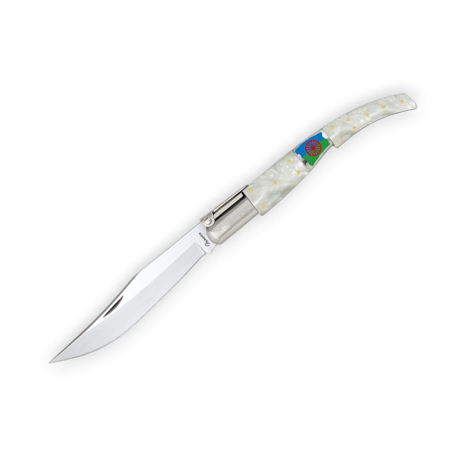 Arabisches Messer mit Griff aus weißem Perlmutt und Zigeunerflagg...