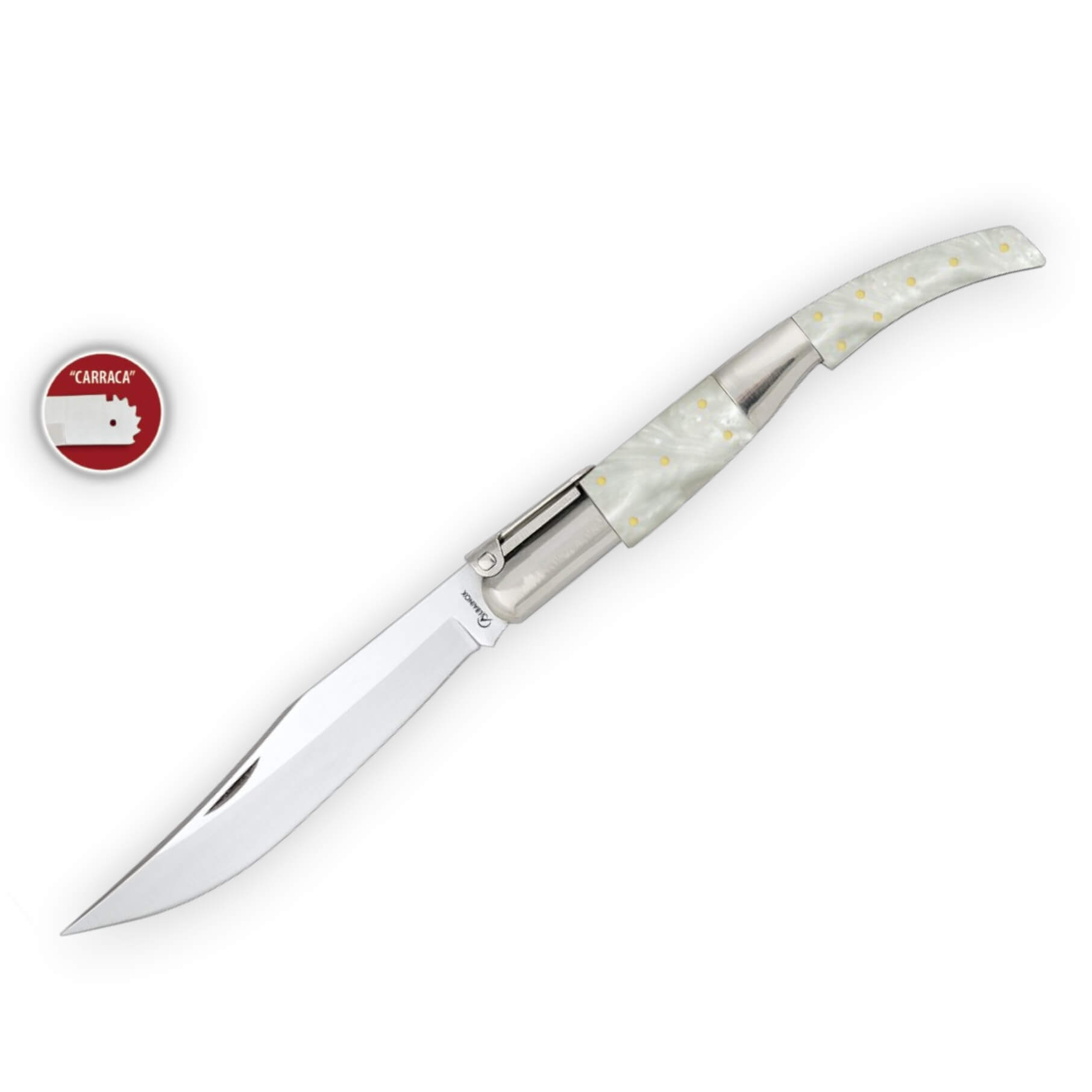 Riesiges arabisches Klappmesser mit Griff aus weißem Perlmutt und...