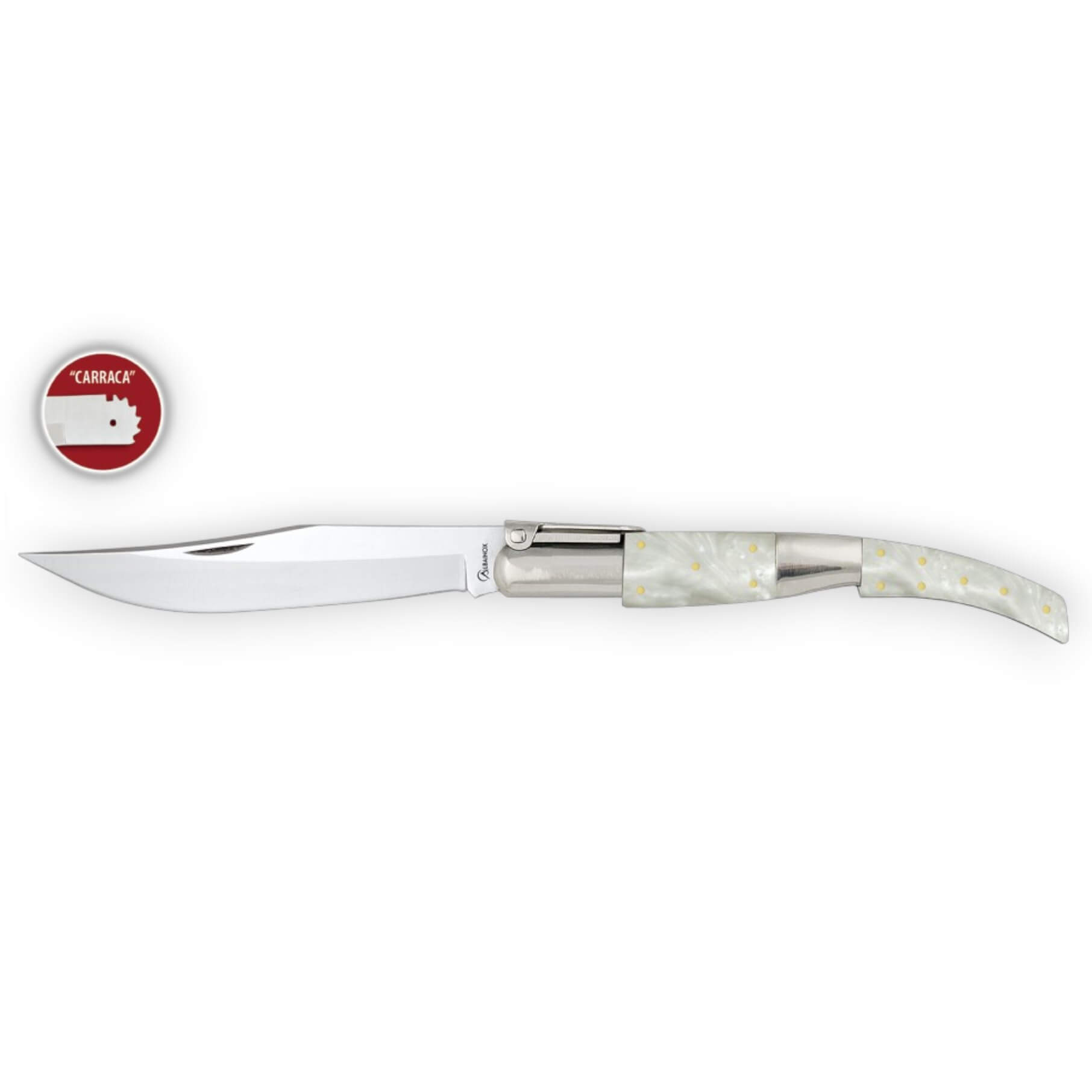 Riesiges arabisches Klappmesser mit Griff aus weißem Perlmutt und 22 cm langer Klinge