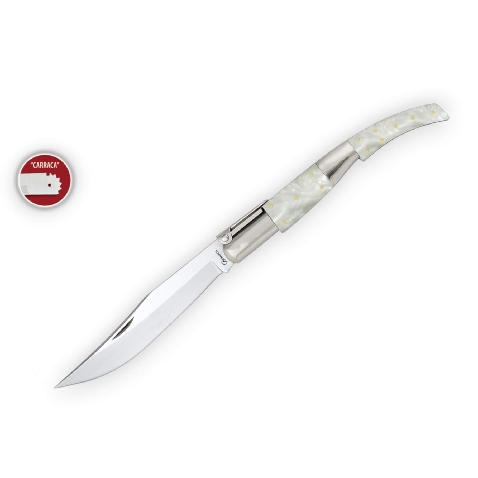 Arabisches Klappmesser mit Griff aus weißem Perlmutt und 17 cm la...