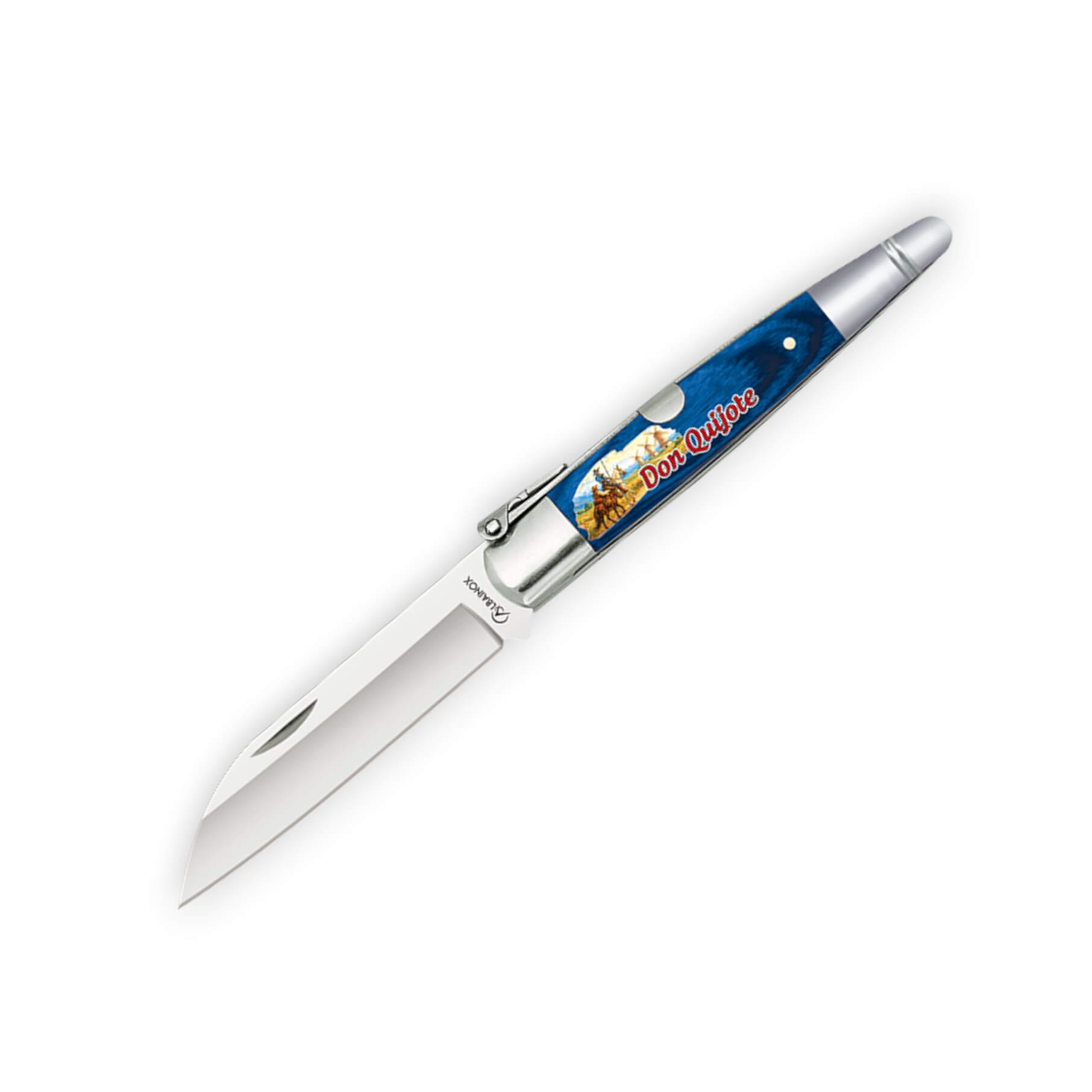 Navaja clásica con hoja pico de loro de 9 cm con mango azul con d...