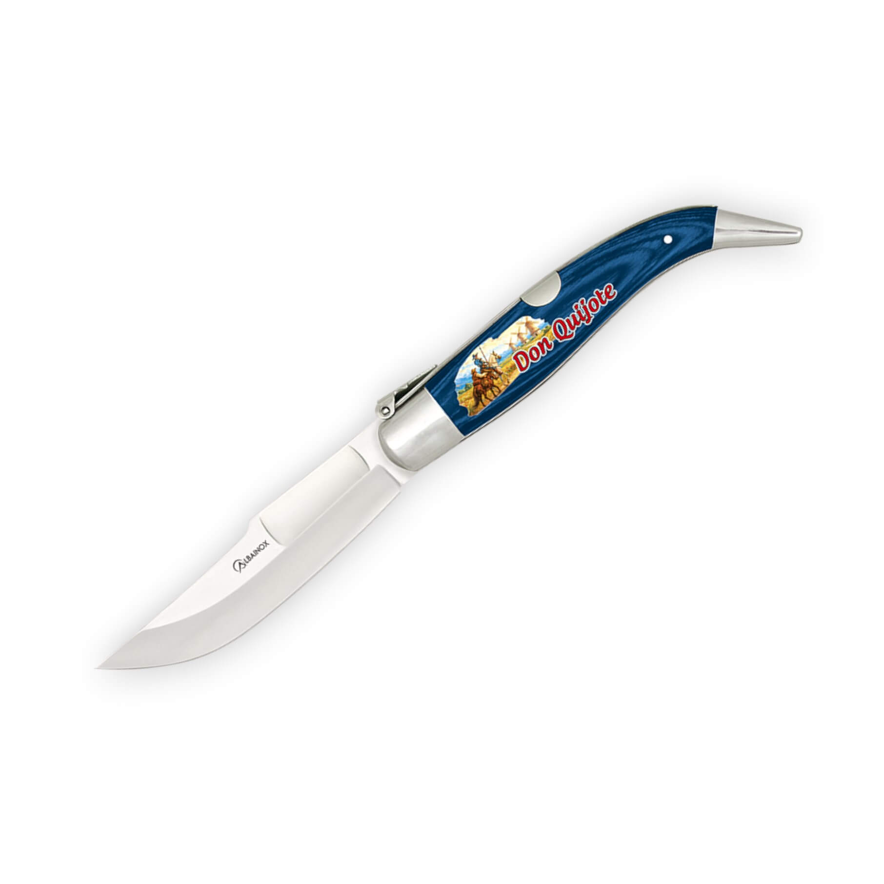 Navaja clásica teja con hoja de 9 cm con mango azul con dibujo Do...